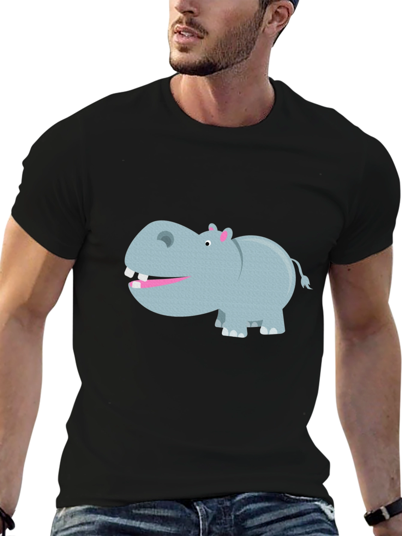 Black Hippo Graphic Tee - Comfortable Black Cotton T-Shirt view 6