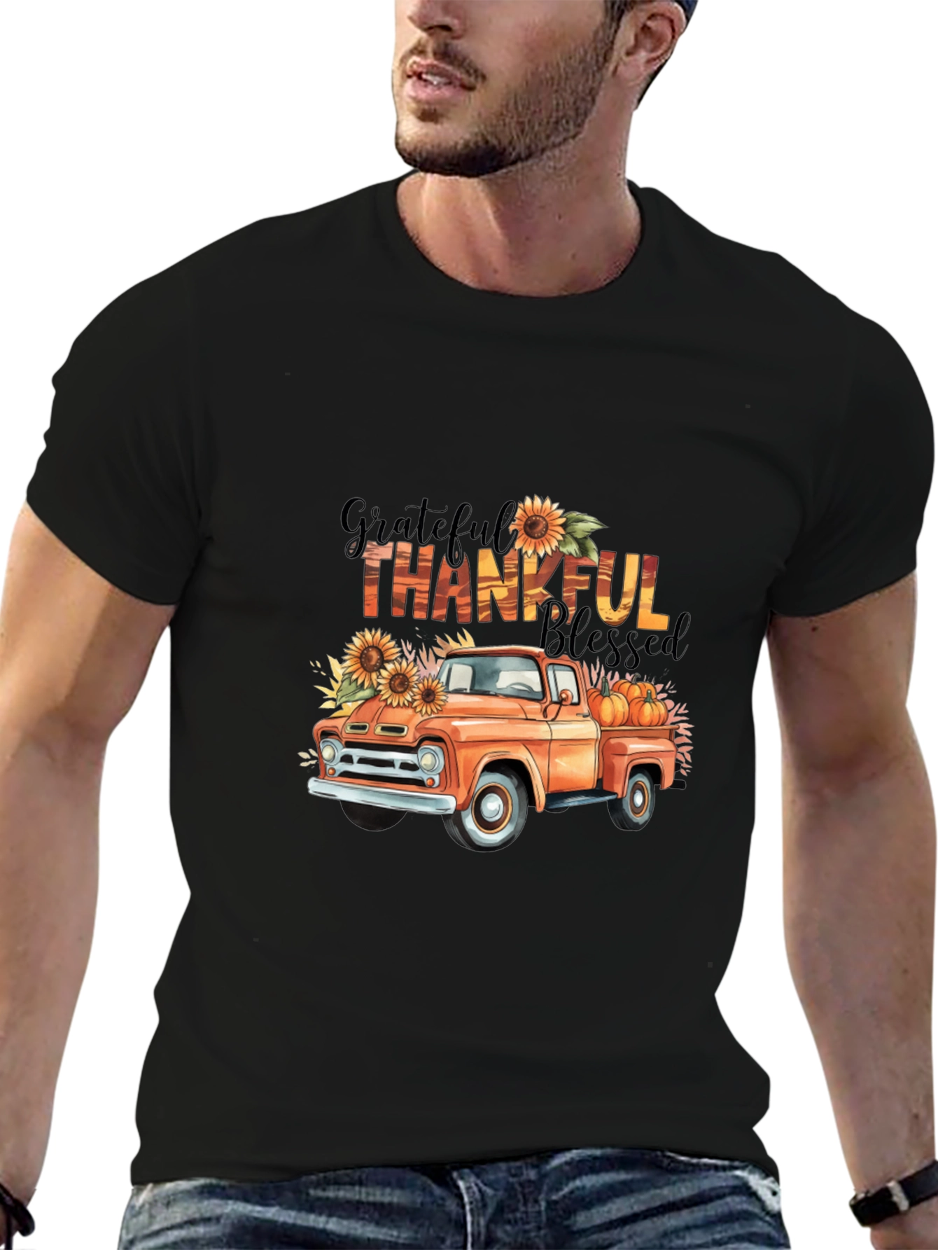 Black Grateful Thankful Blessed Fall Truck T-Shirt view 6