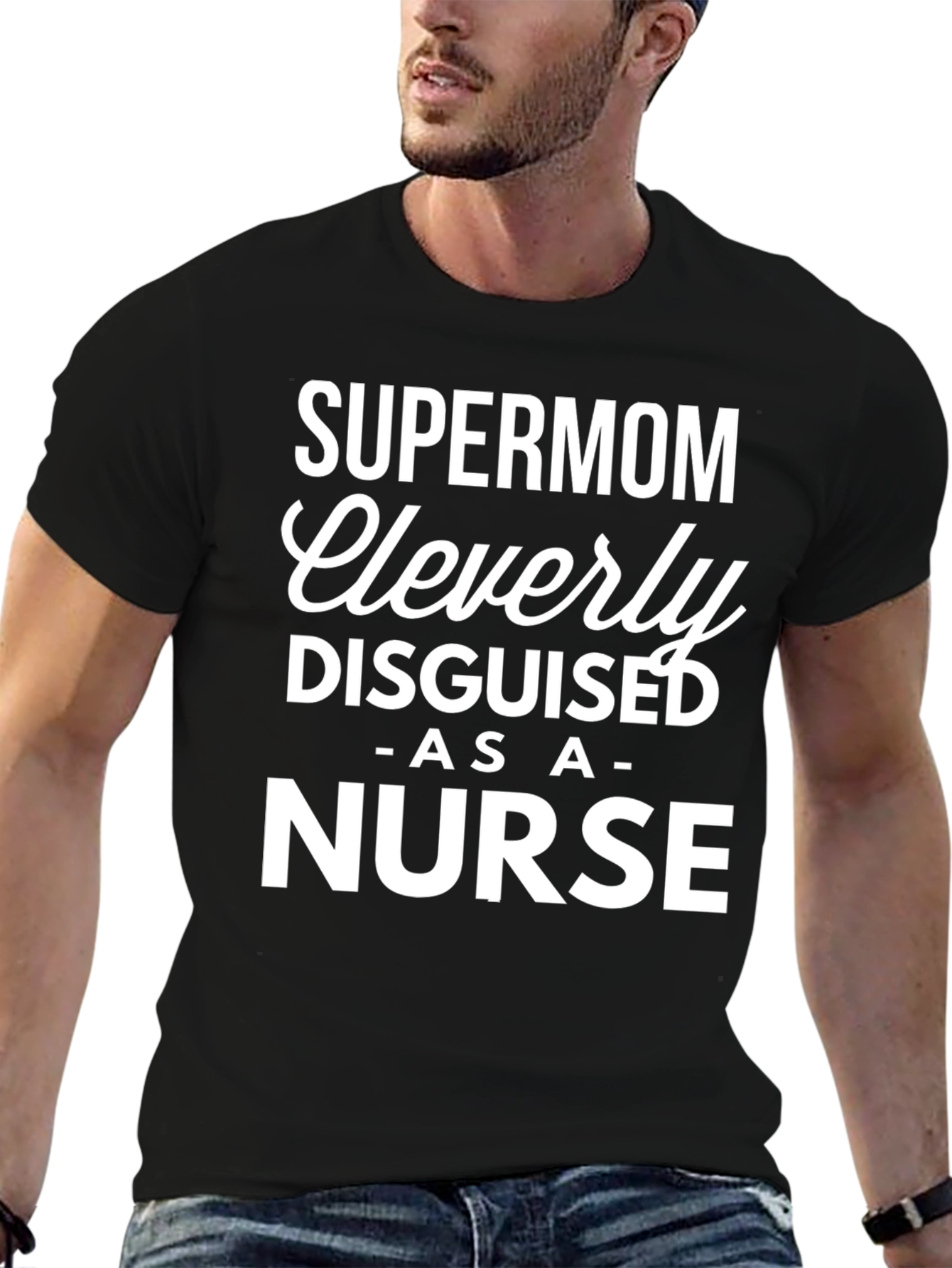 Black Supermom Nurse T-Shirt - Cleverly Disguised view 6