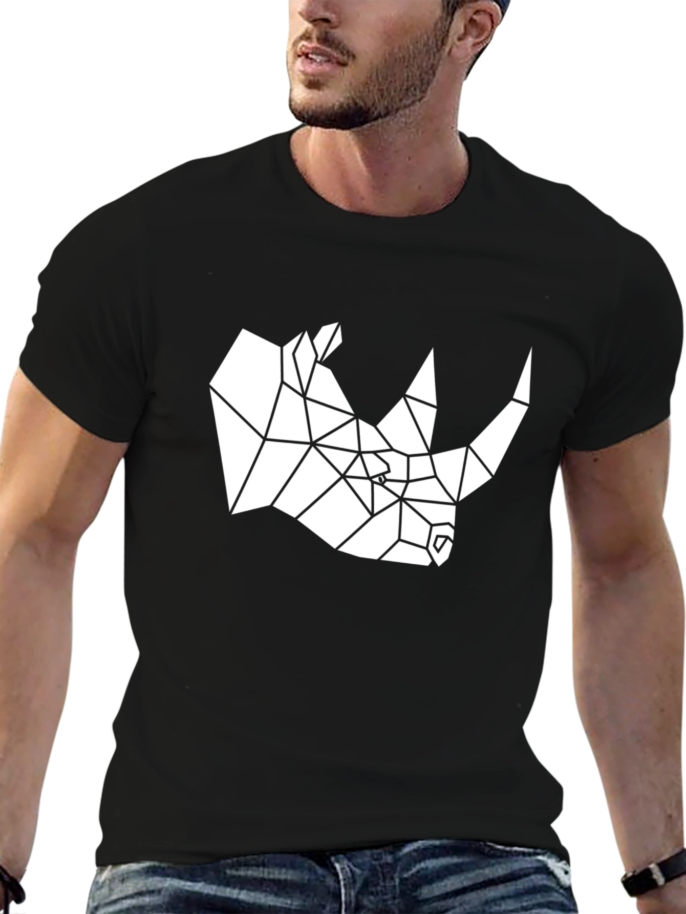 Black Geometric Rhino Graphic Tee - Cool Minimalist Design view 6