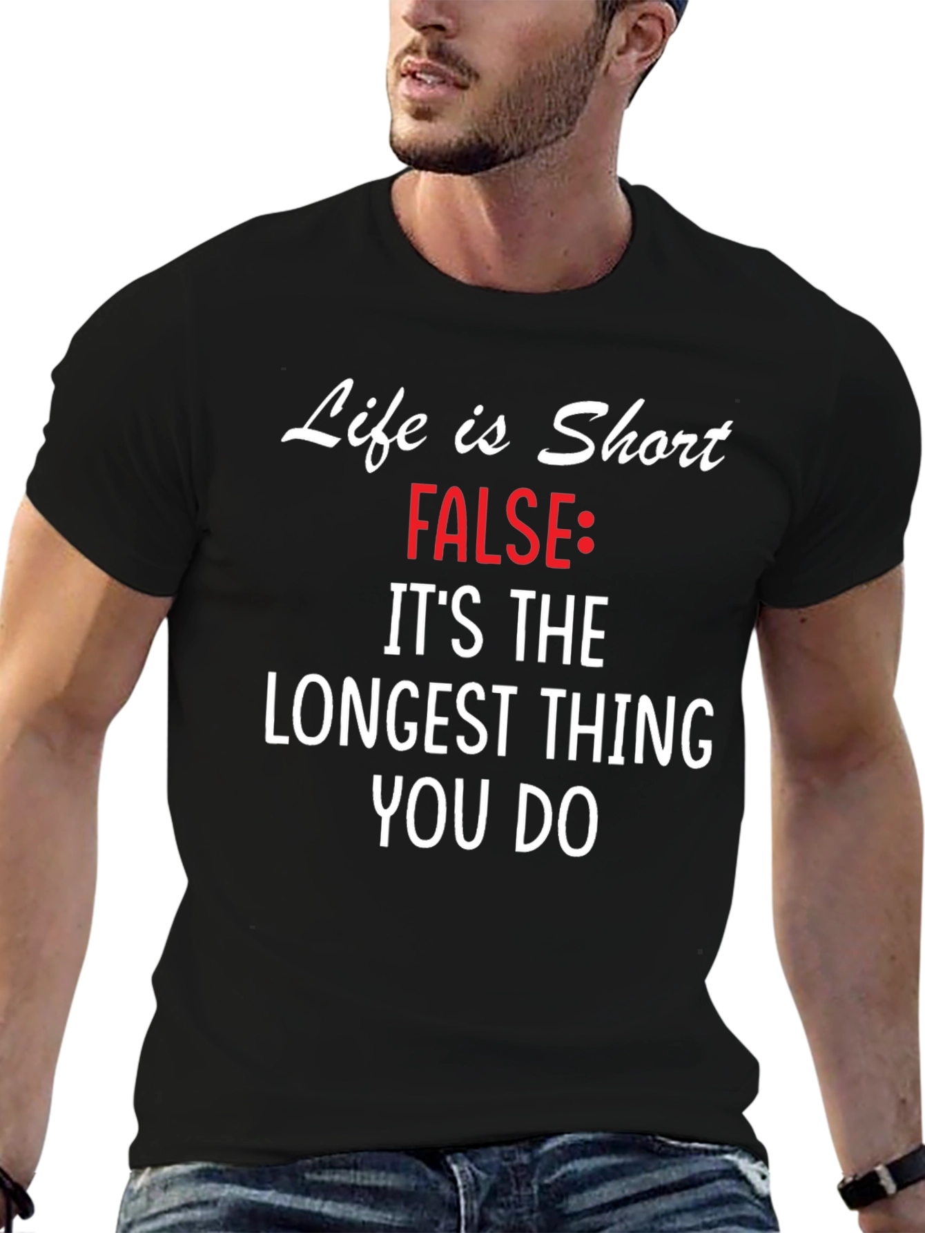 Black Life Is Short False Men's Black T-Shirt view 6