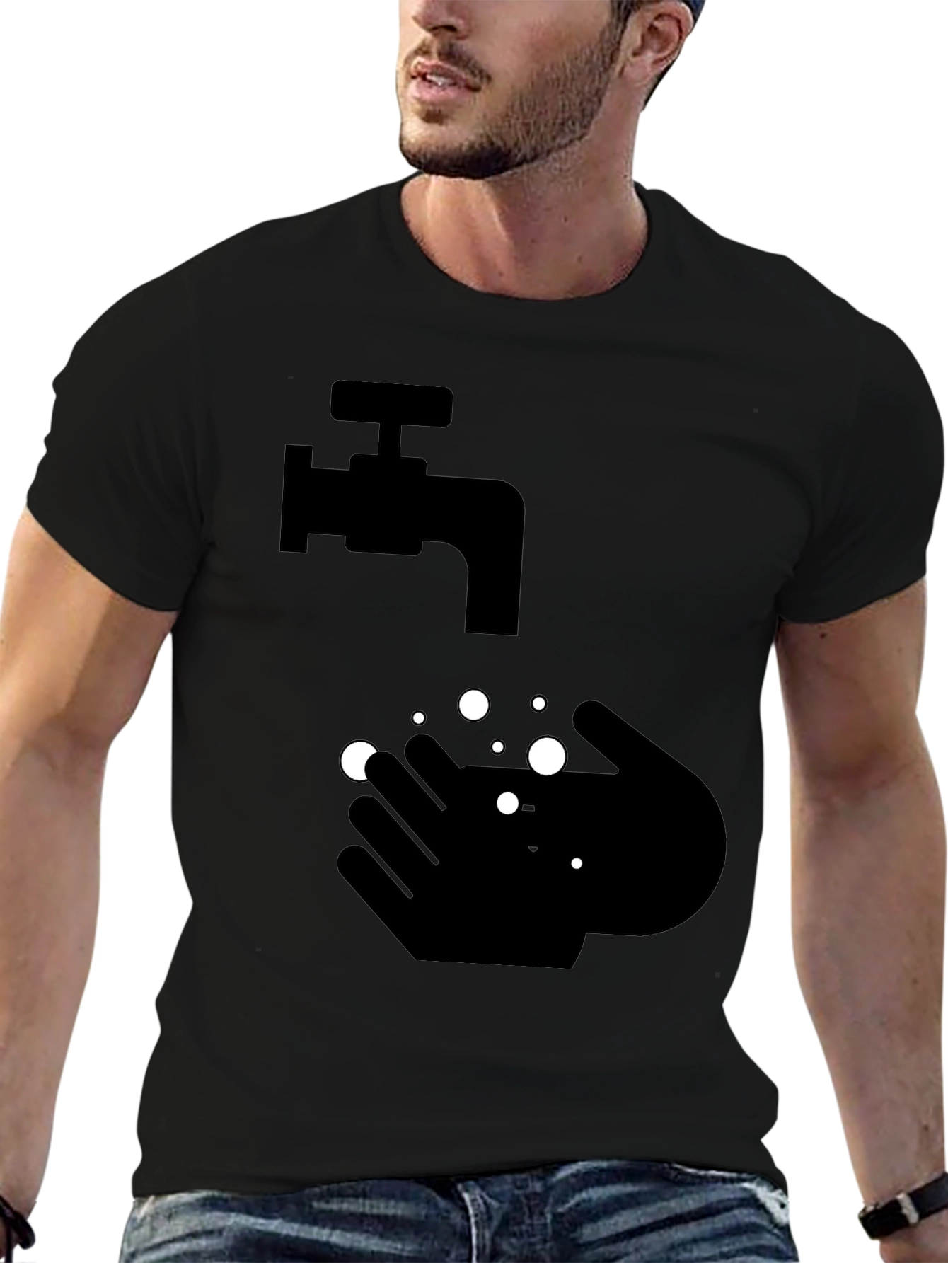 Black Wash Your Hands Graphic Tee - Black view 6