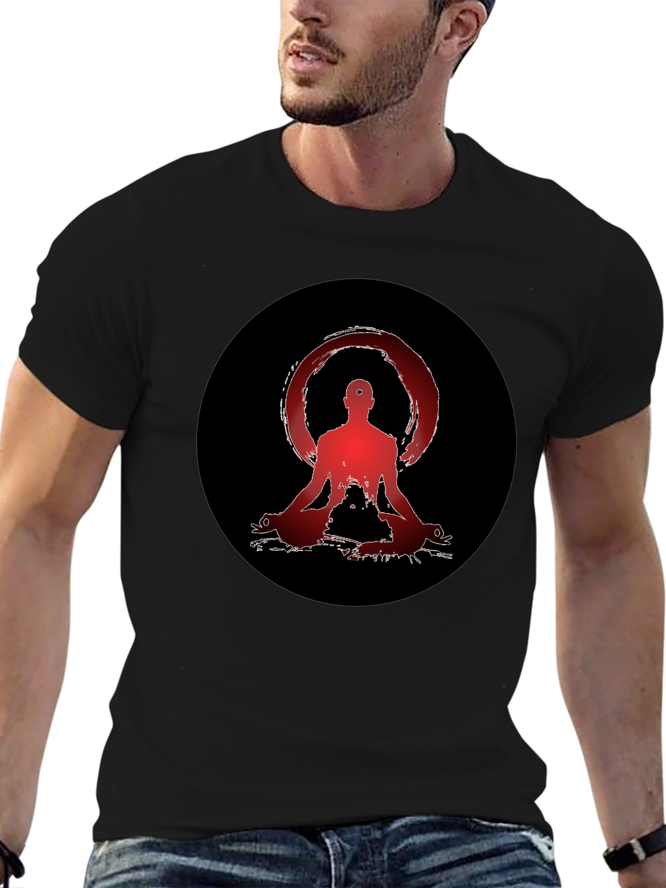 Black Zen Meditation Graphic Tee - Unisex Black T-Shirt view 6
