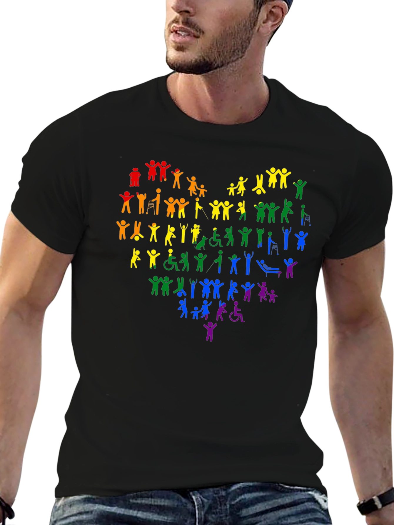 Black Inclusive Rainbow Heart Graphic Tee view 6