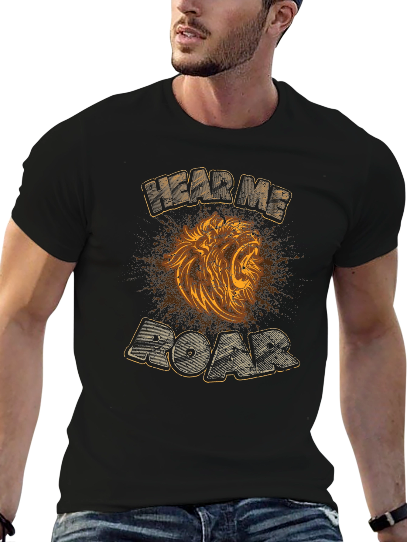 Black Hear Me Roar T-Shirt - Lion Graphic Tee view 6