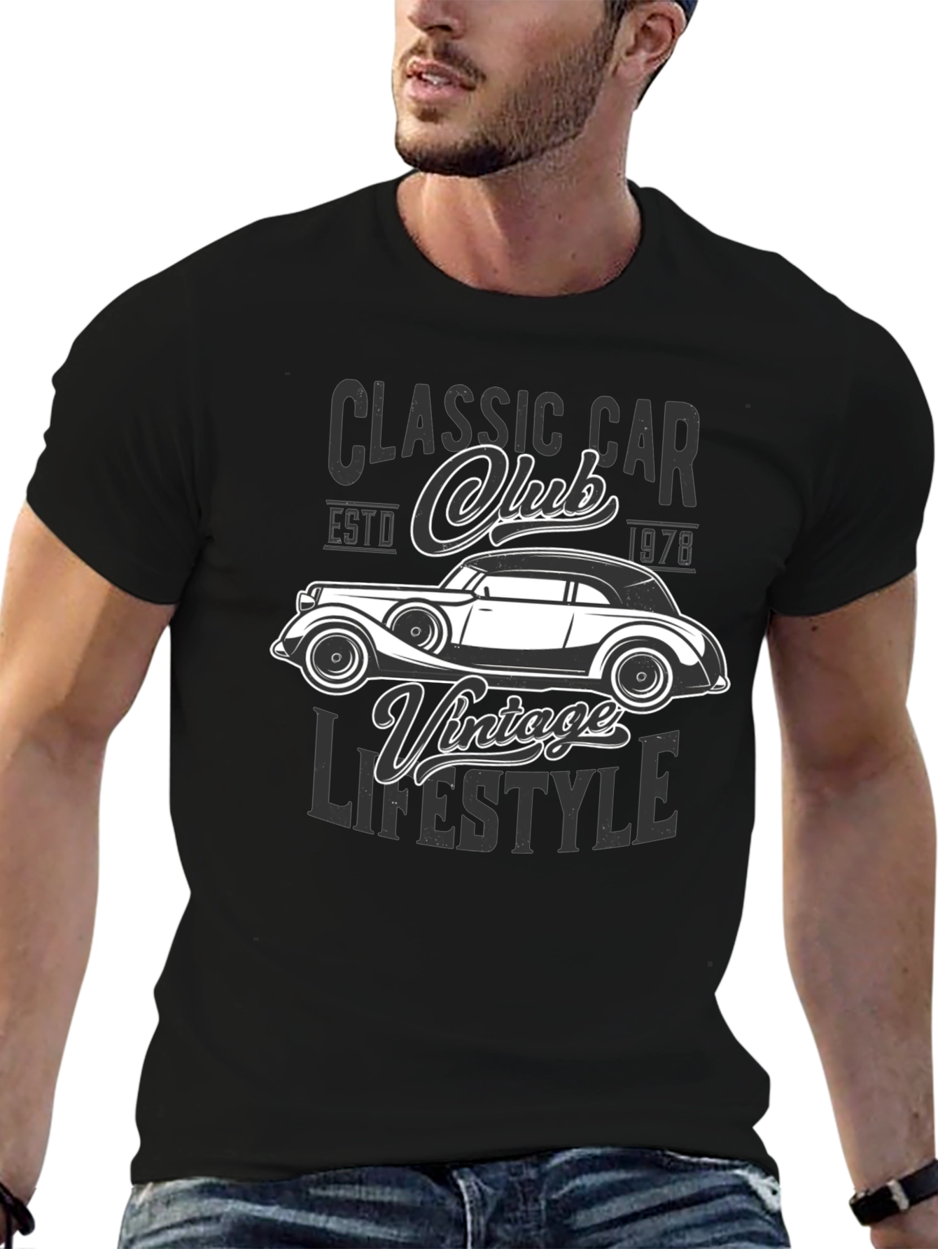 Black Classic Car Club Vintage Lifestyle Graphic T-Shirt view 6