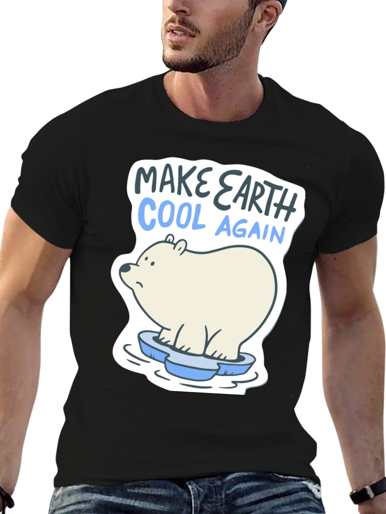 Black Make Earth Cool Again Polar Bear T-Shirt view 6