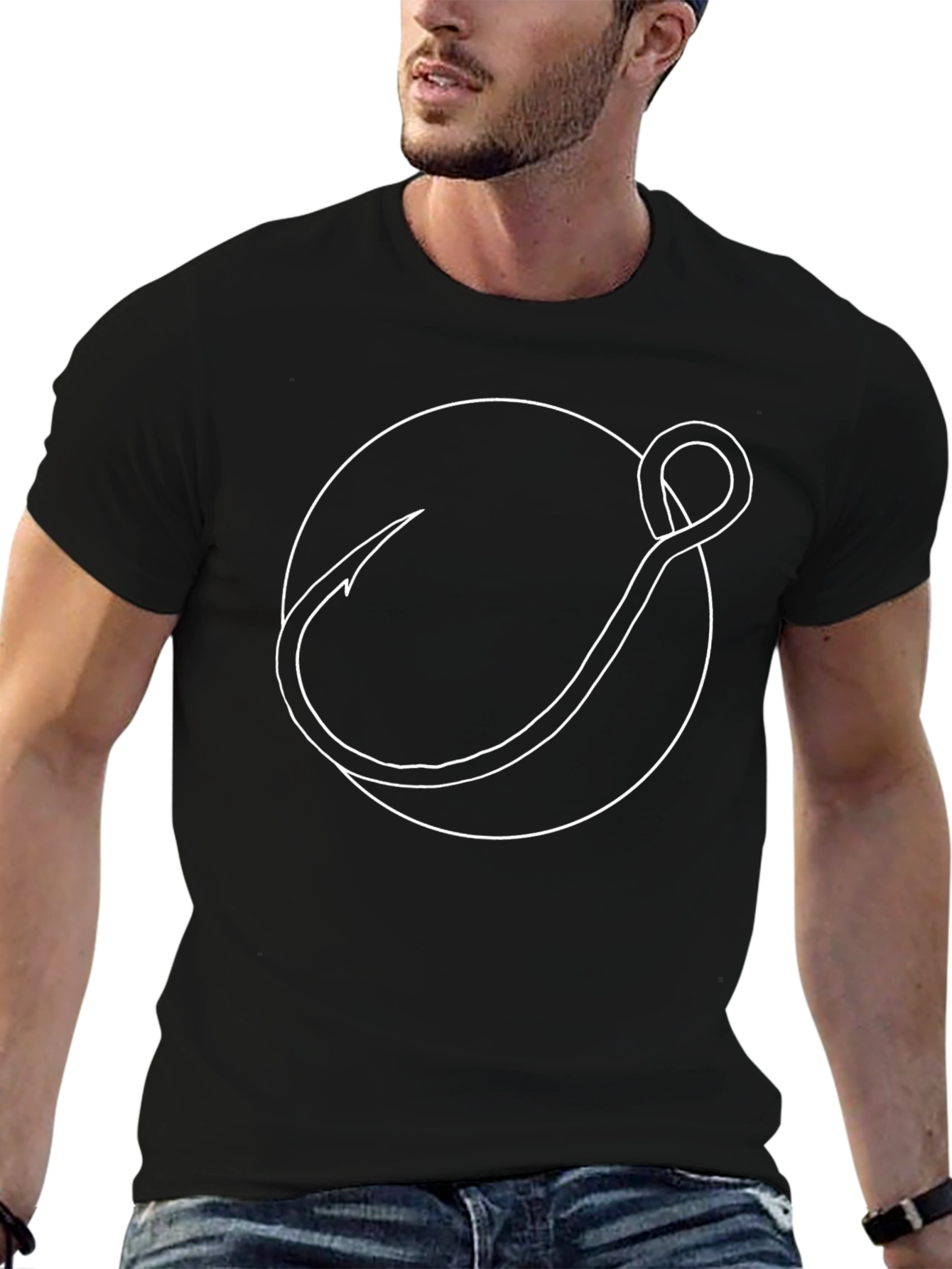 Black Fishing Hook Graphic T-Shirt - Casual Comfort view 6