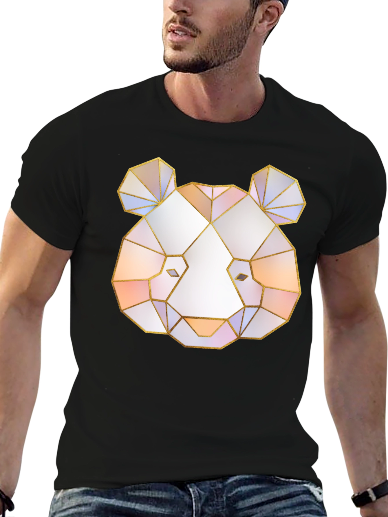 Black Geometric Panda Graphic Tee - Black T-Shirt view 6