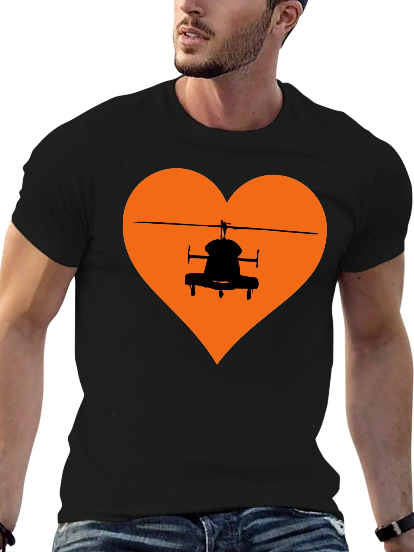 Black Helicopter Heart Graphic Tee - Black T-Shirt view 6