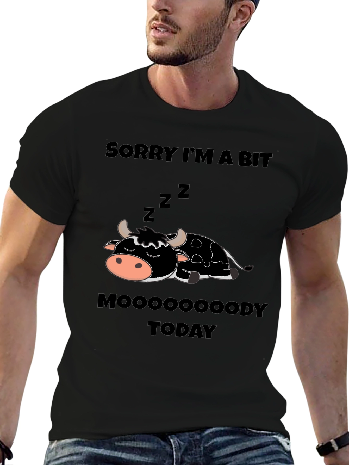 Black Moody Cow Graphic Tee - Funny Novelty Shirt view 6