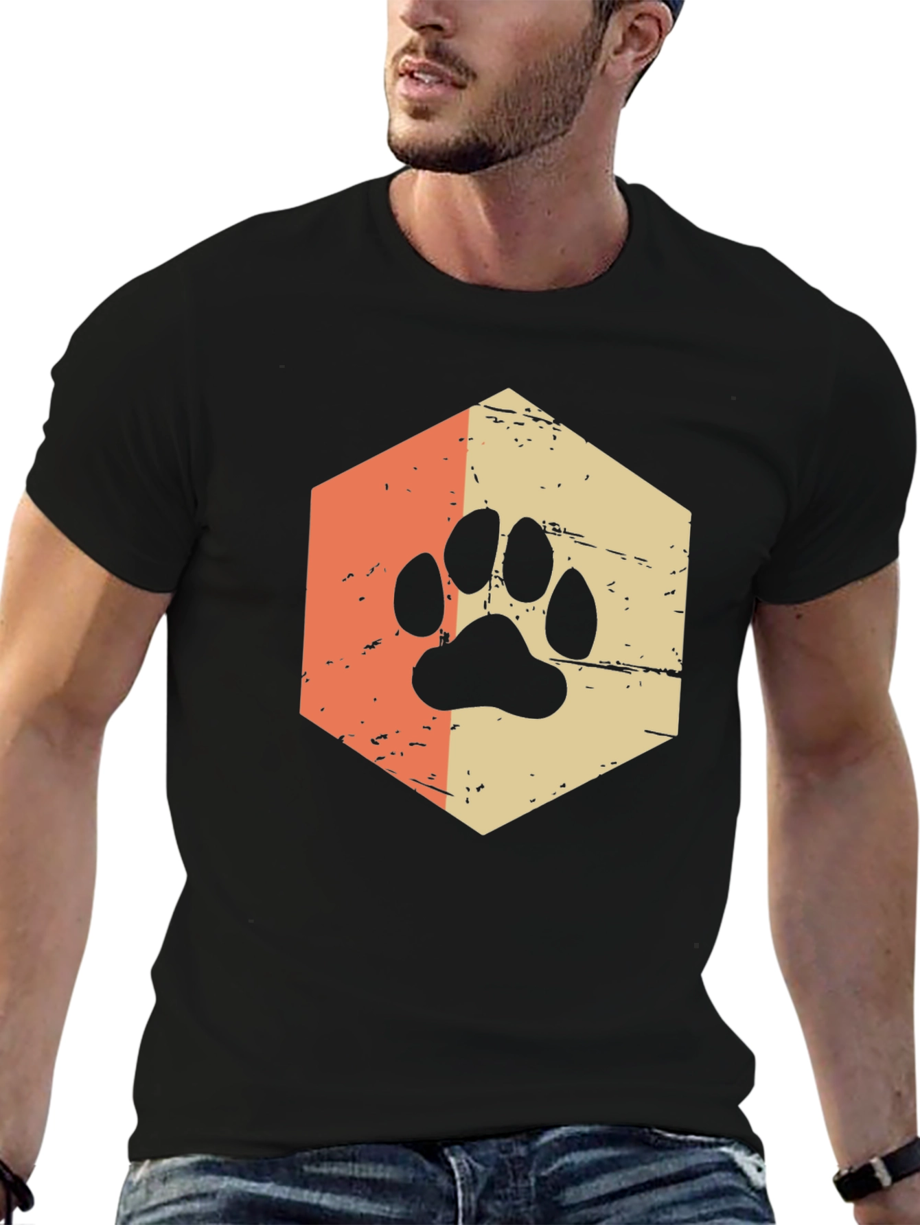 Black Retro Paw Print Graphic Tee - Black view 6