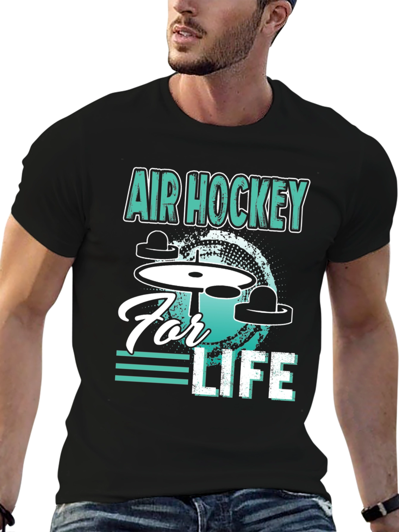 Black Air Hockey for Life Graphic Tee view 6