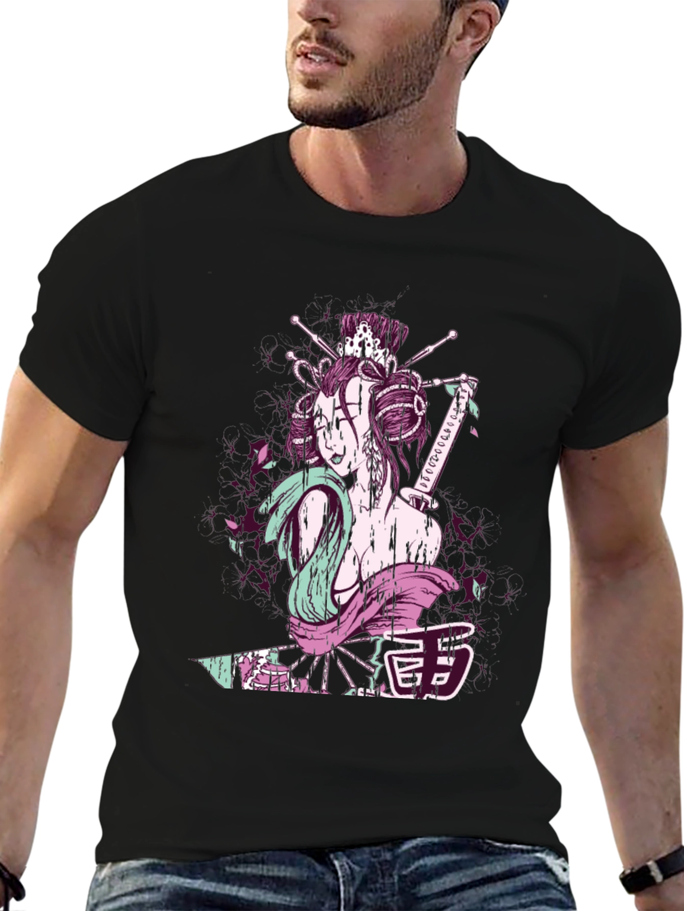 Black Geisha Graphic Tee - Samurai Style view 6