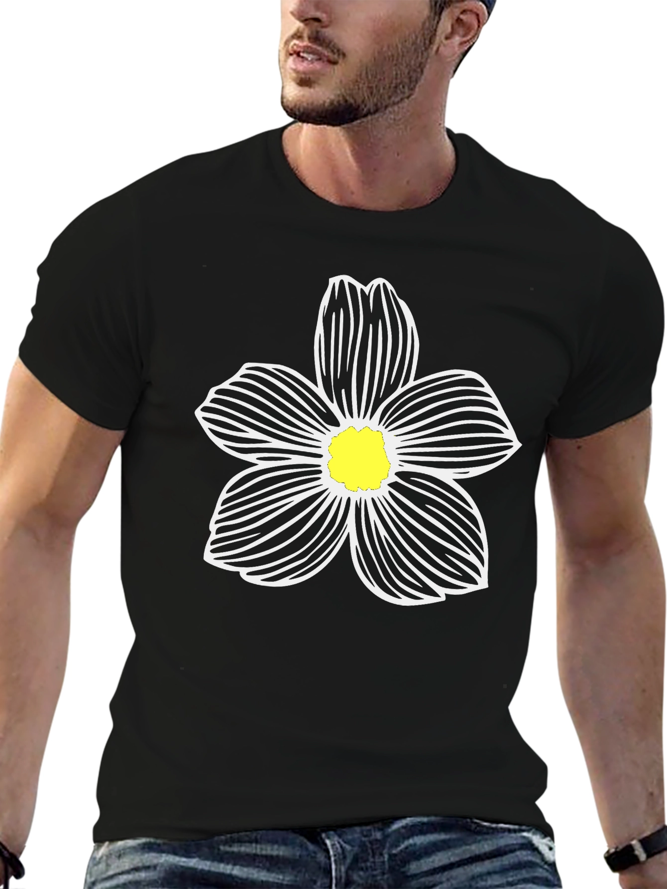 Black Black T-Shirt with White Floral Graphic view 6