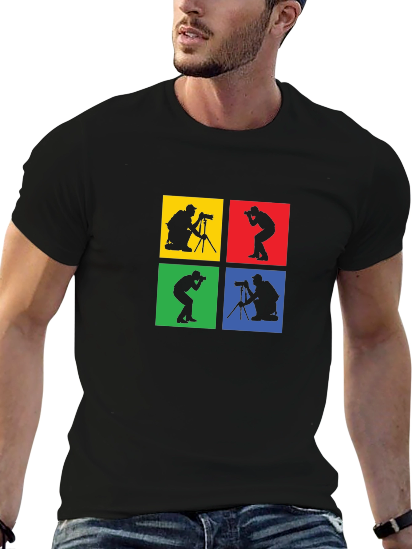 Black Photographer Silhouette Graphic T-Shirt view 6