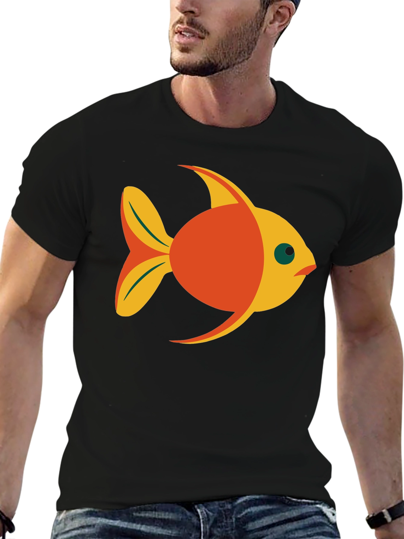 Black Fish Graphic Black T-Shirt - Fun Casual Wear view 6