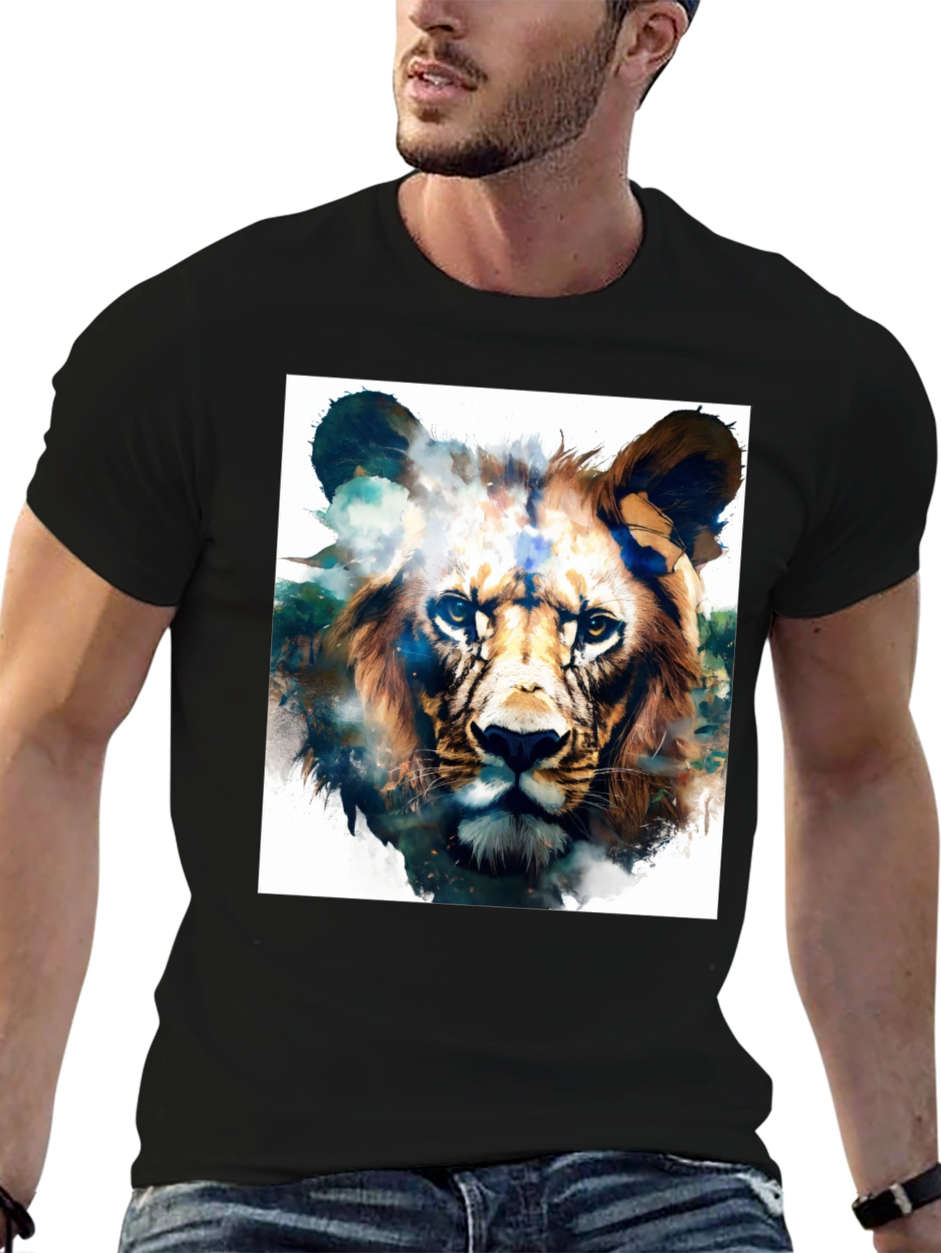 Black Lion Graphic Black T-Shirt - Artistic Animal Tee view 6