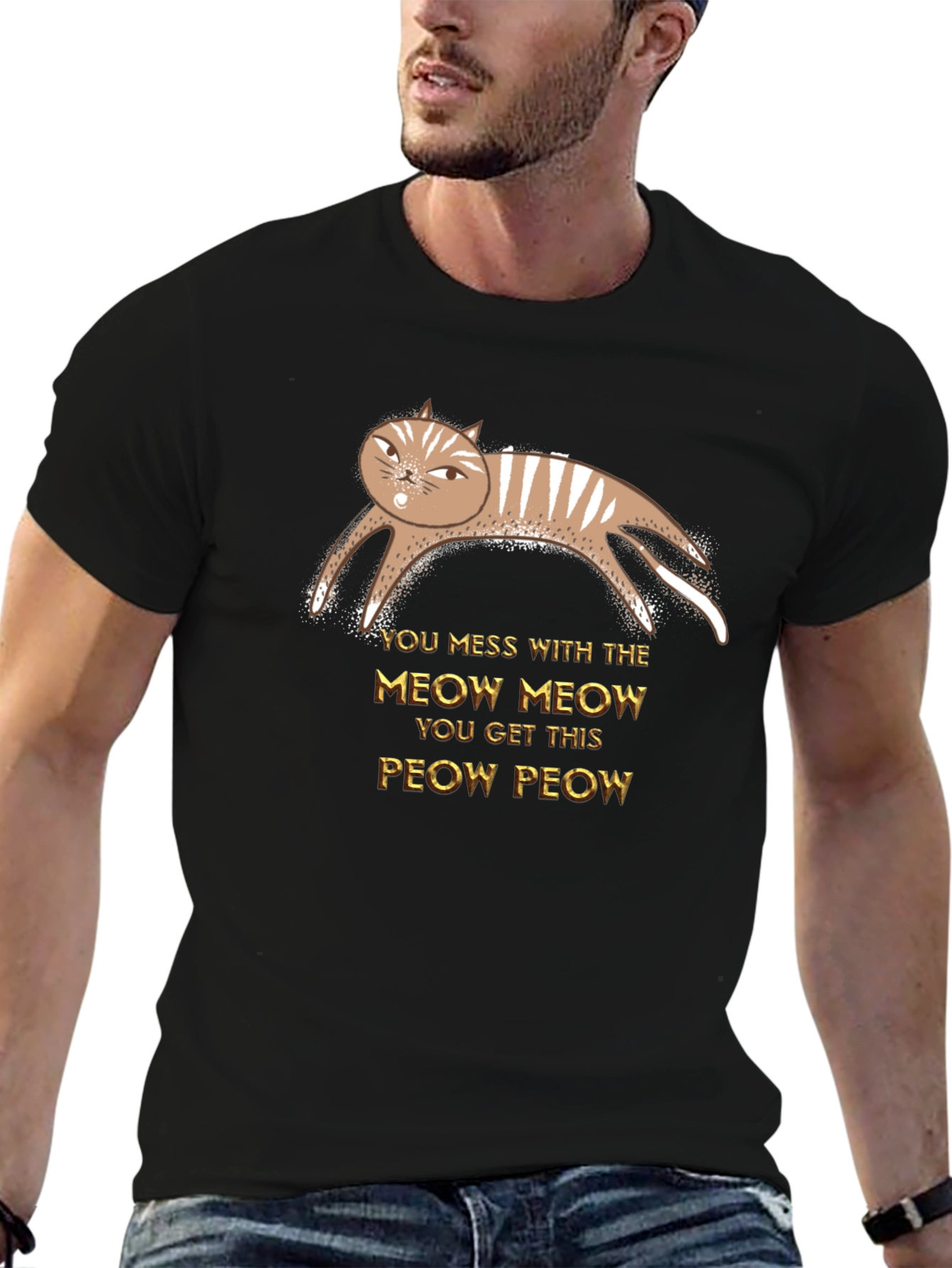 Black You Mess With Meow Cat Graphic Tee view 6