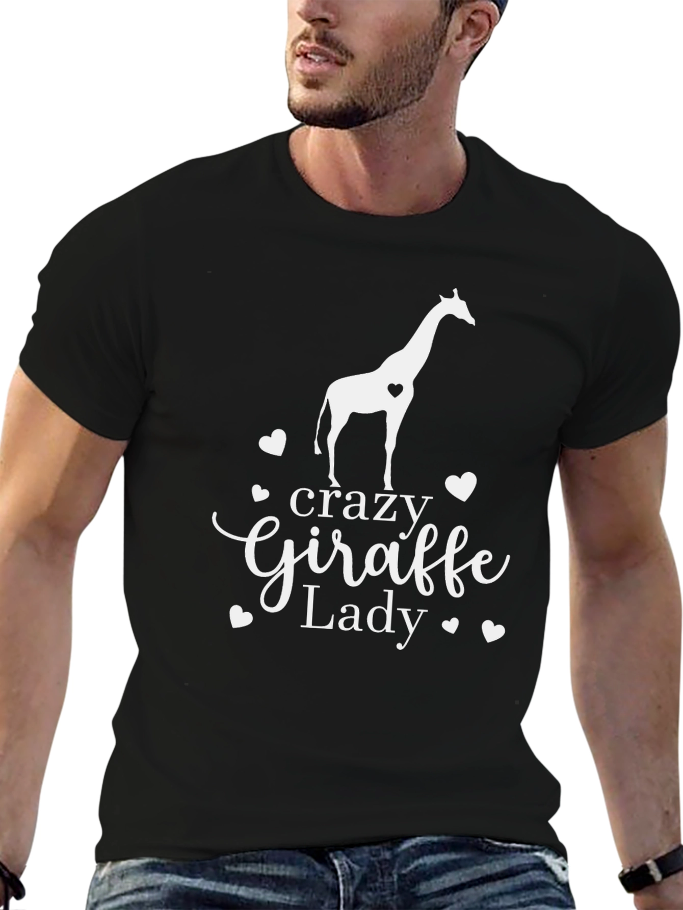 Black Crazy Giraffe Lady T-Shirt - Women's Animal Lover Tee view 6