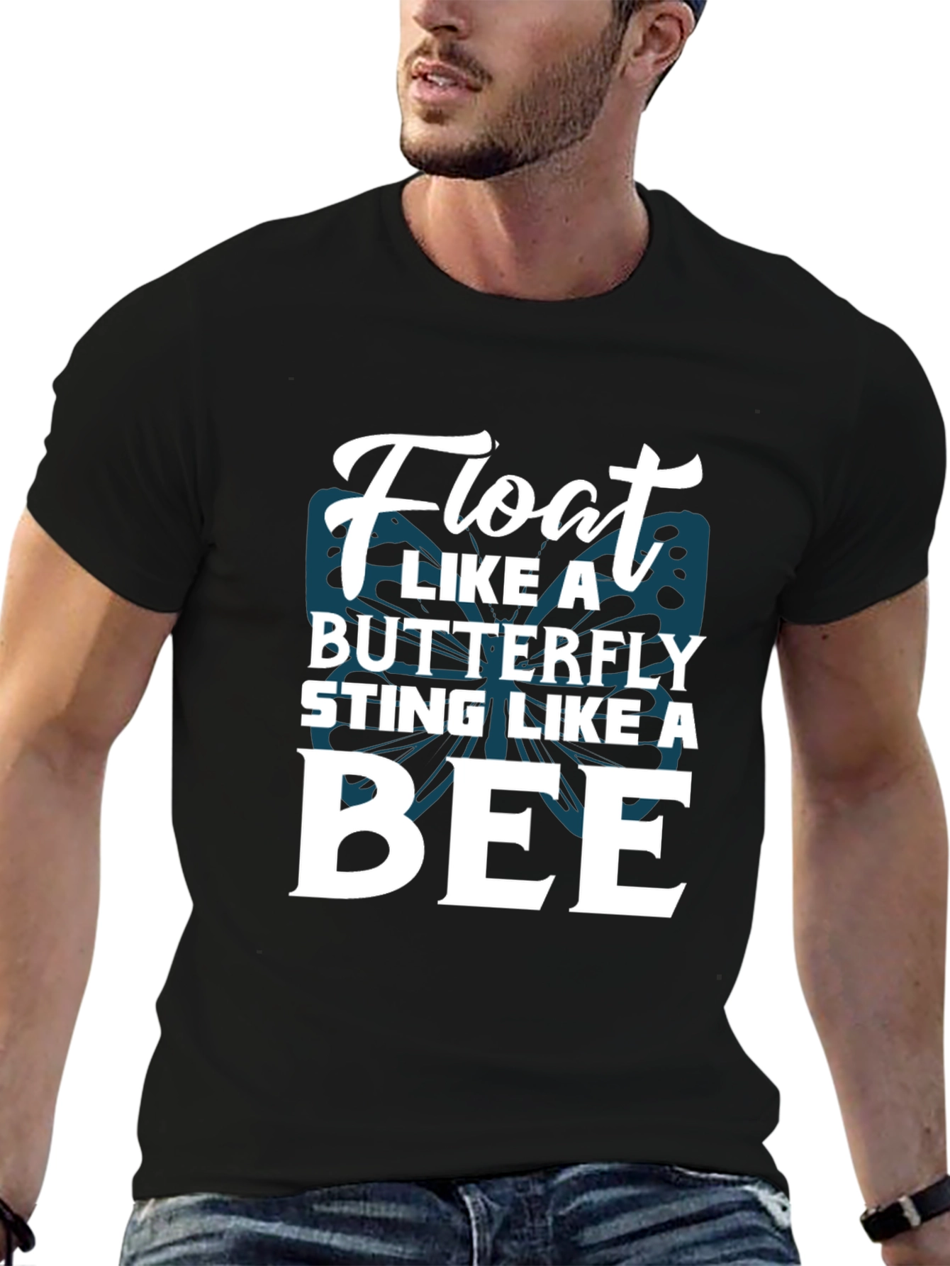 Black Float Like a Butterfly Sting Like A Bee Graphic Tee view 6