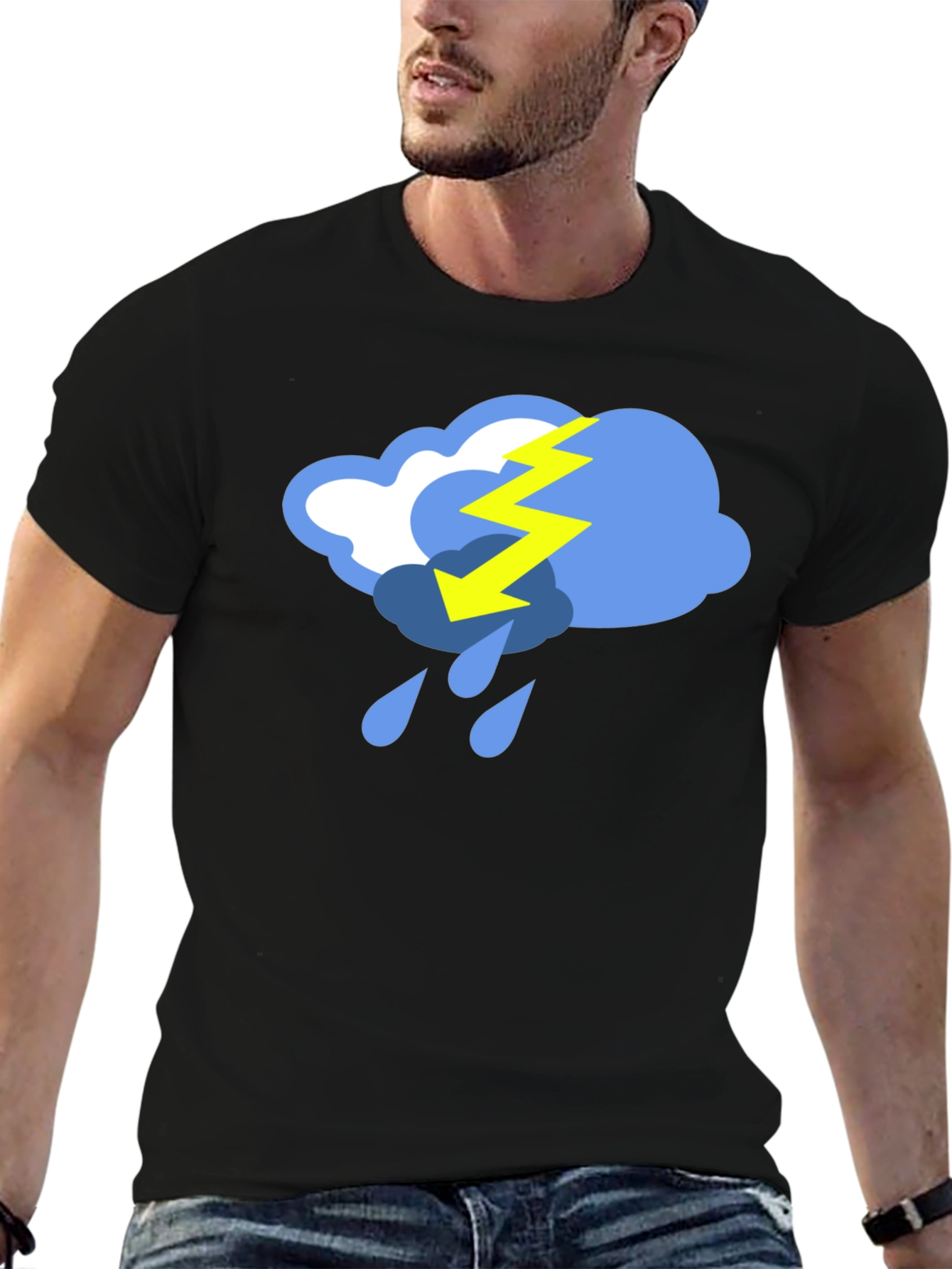 Black Stormy Weather Graphic Tee - Black Cotton T-Shirt view 6