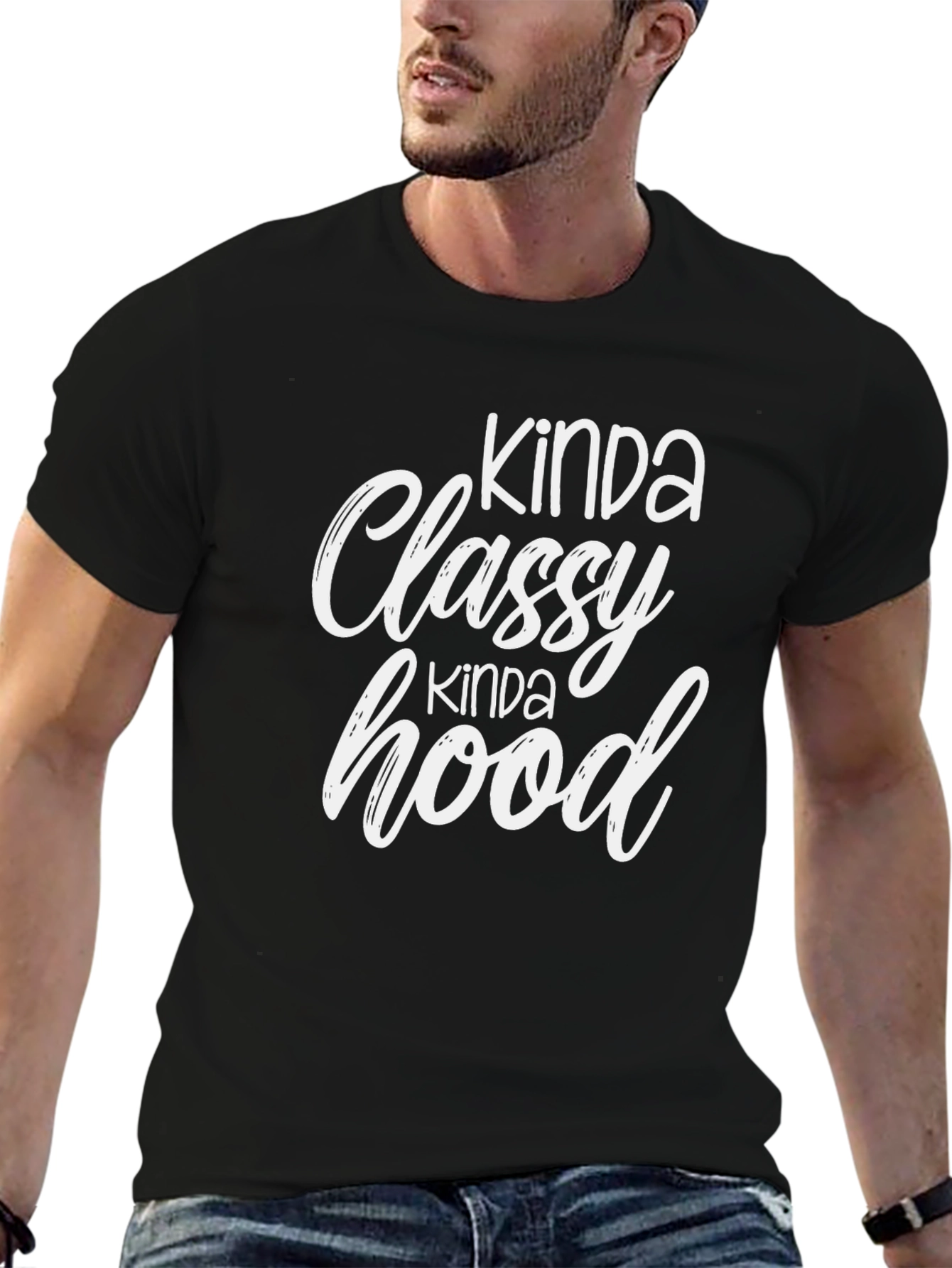Black Kinda Classy Kinda Hood Black T-Shirt view 6