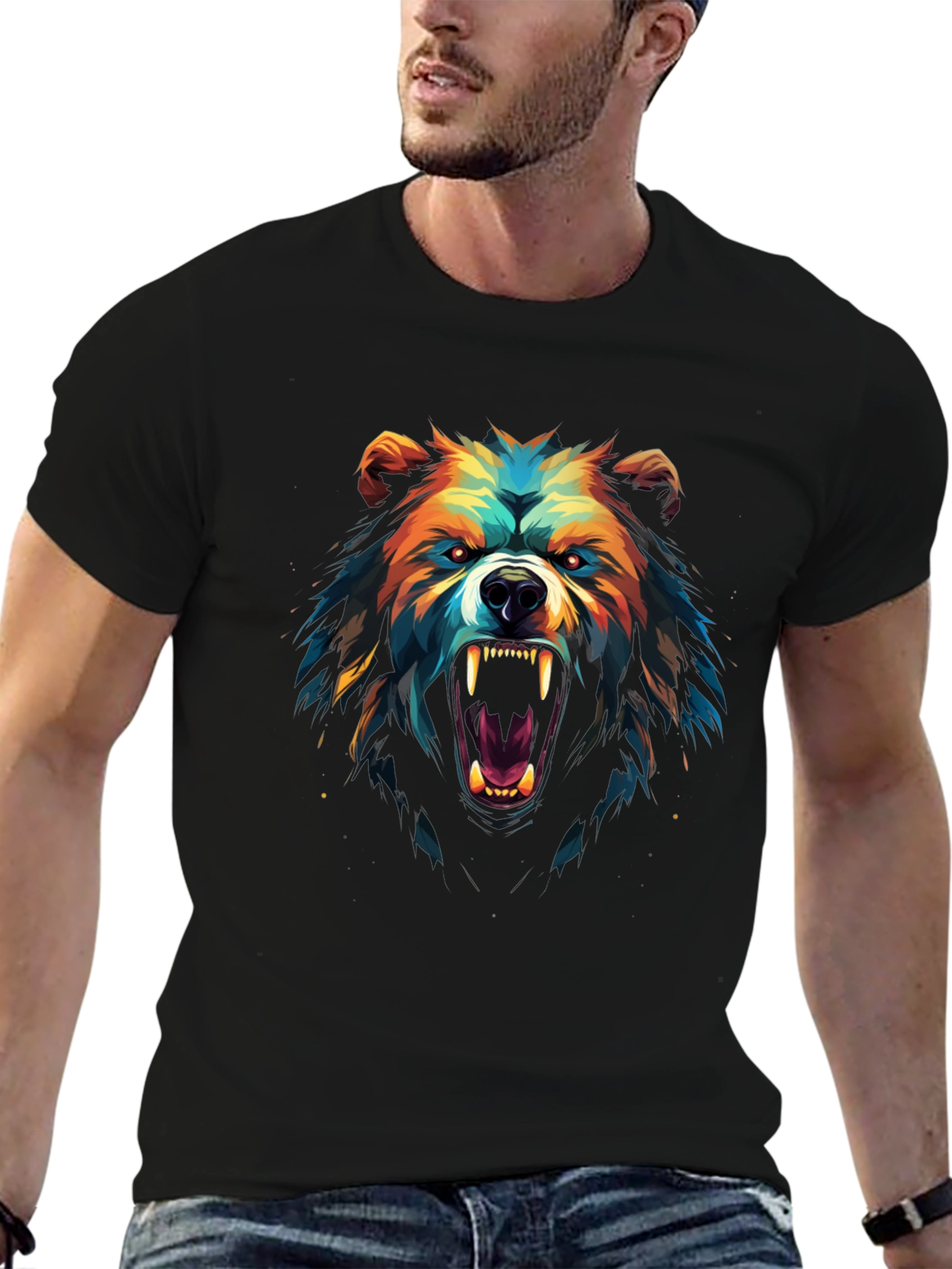 Black Fierce Bear Graphic Black T-Shirt view 6