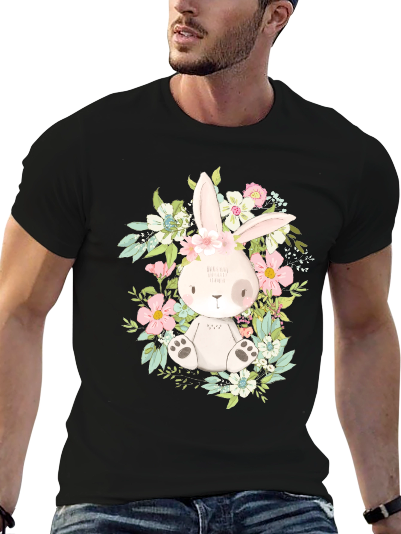 Black Floral Bunny Graphic Tee view 6