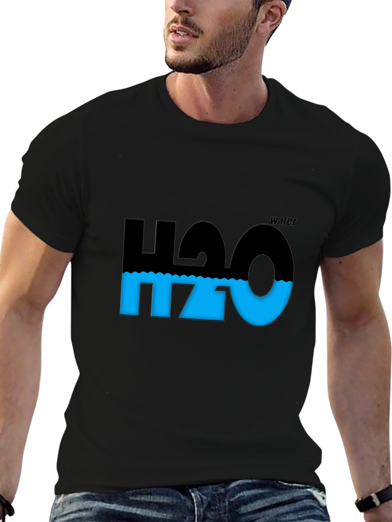 Black H2O Water Molecule Graphic Black T-Shirt view 6
