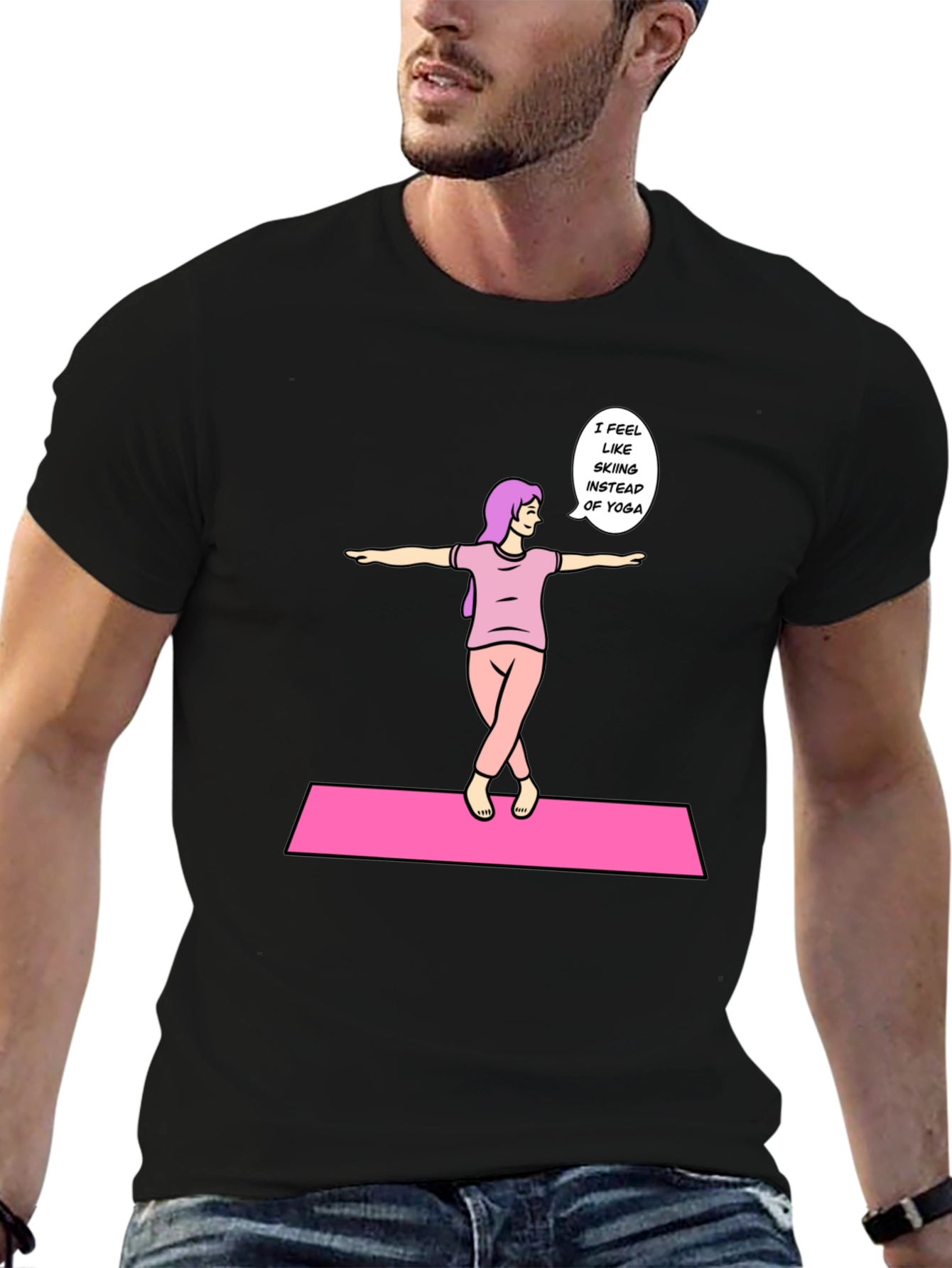 Black Funny Yoga Skiing Graphic Tee view 6