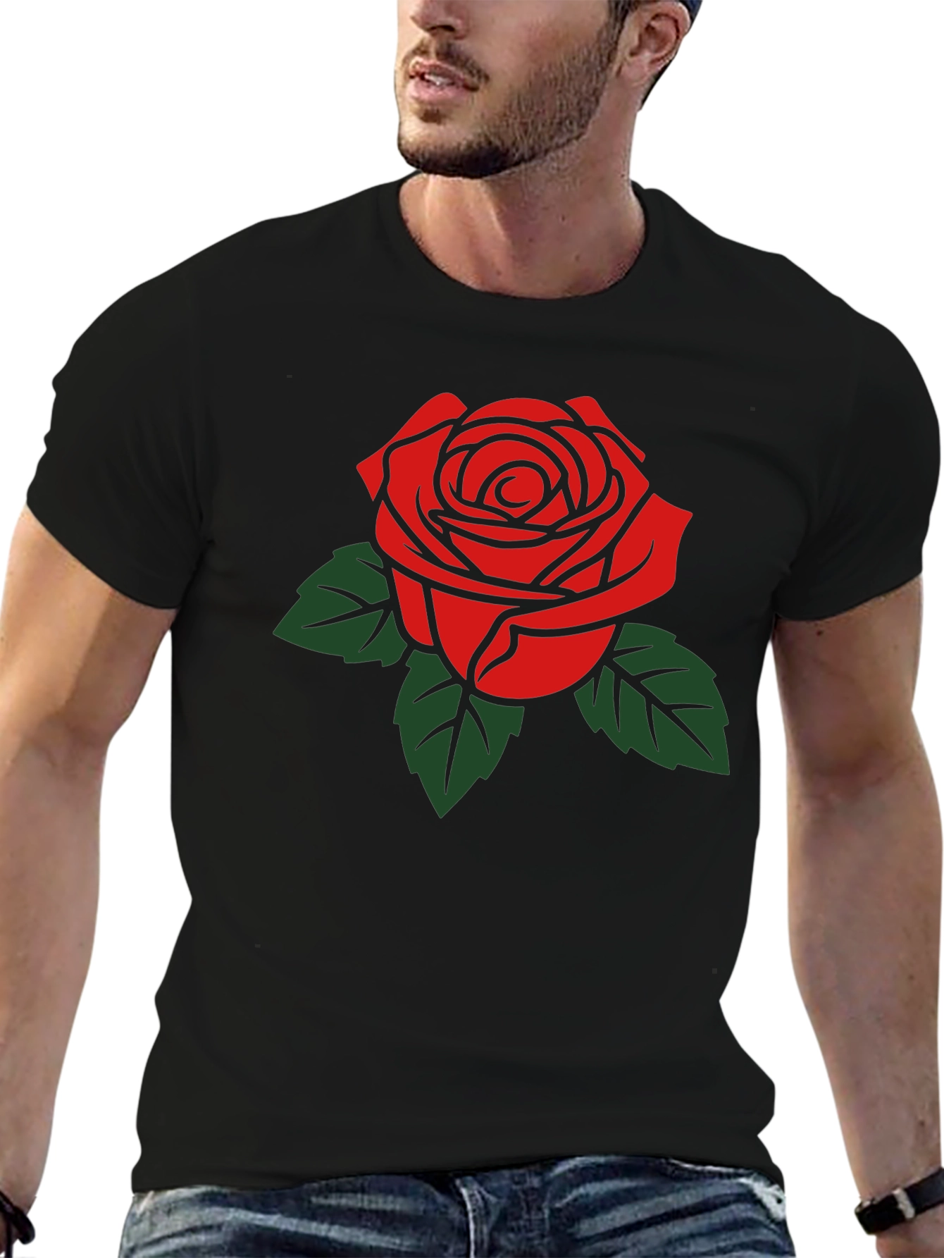 Black Bold Rose Graphic Tee - Classic Black T-Shirt view 6