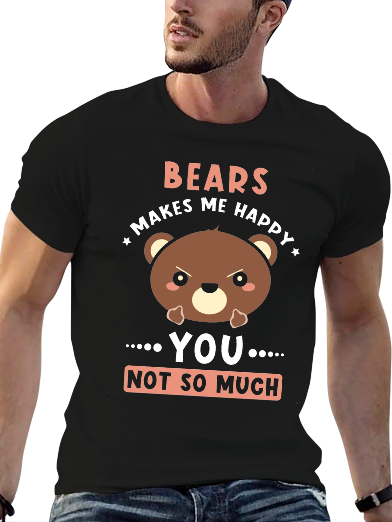 Black Funny Bear Graphic T-Shirt - "Bears Makes Me Happy" view 6