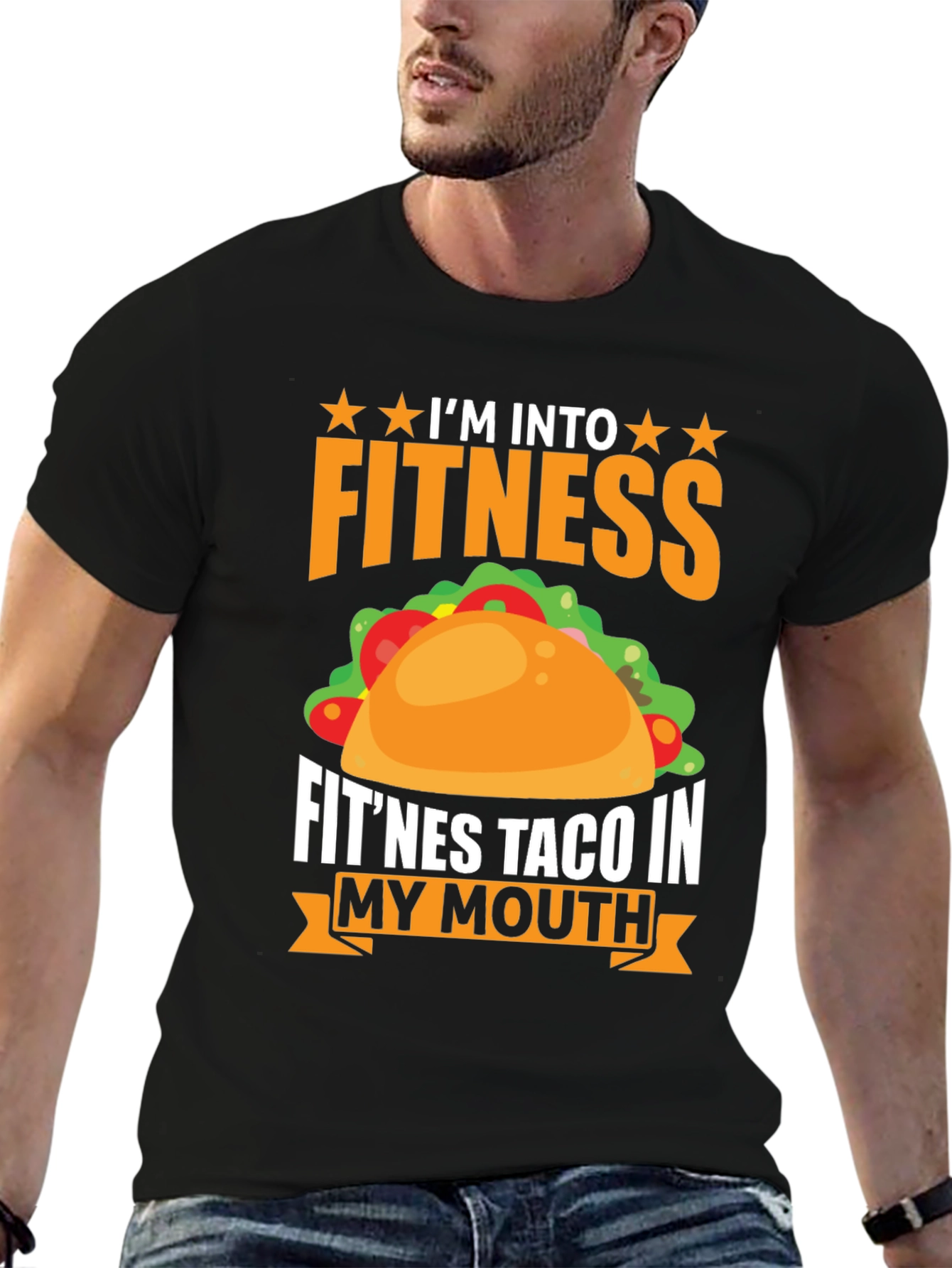 Black Fitness Taco Graphic T-Shirt Funny Foodie Tee view 6