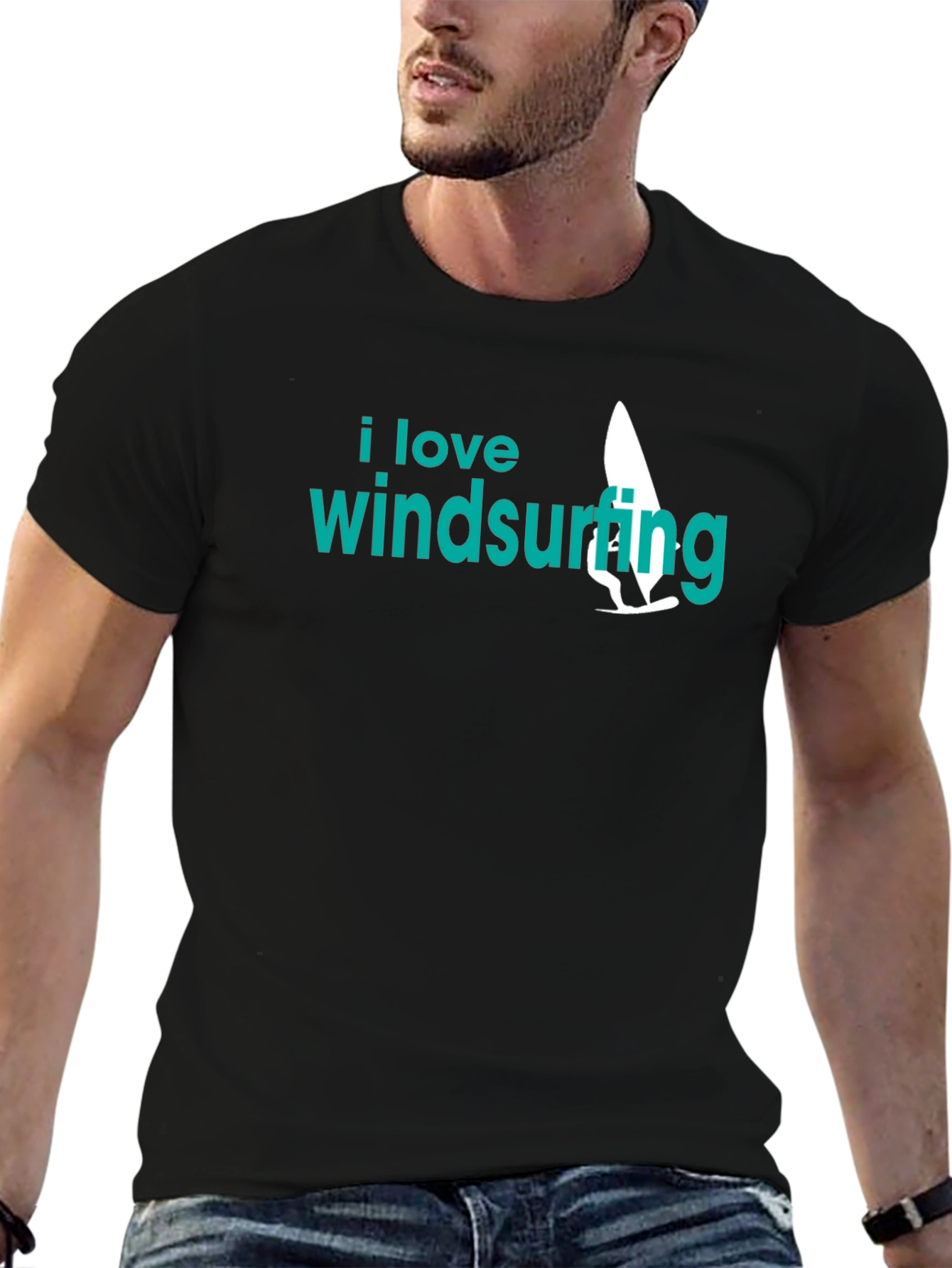 Black I Love Windsurfing Black Graphic Tee view 6