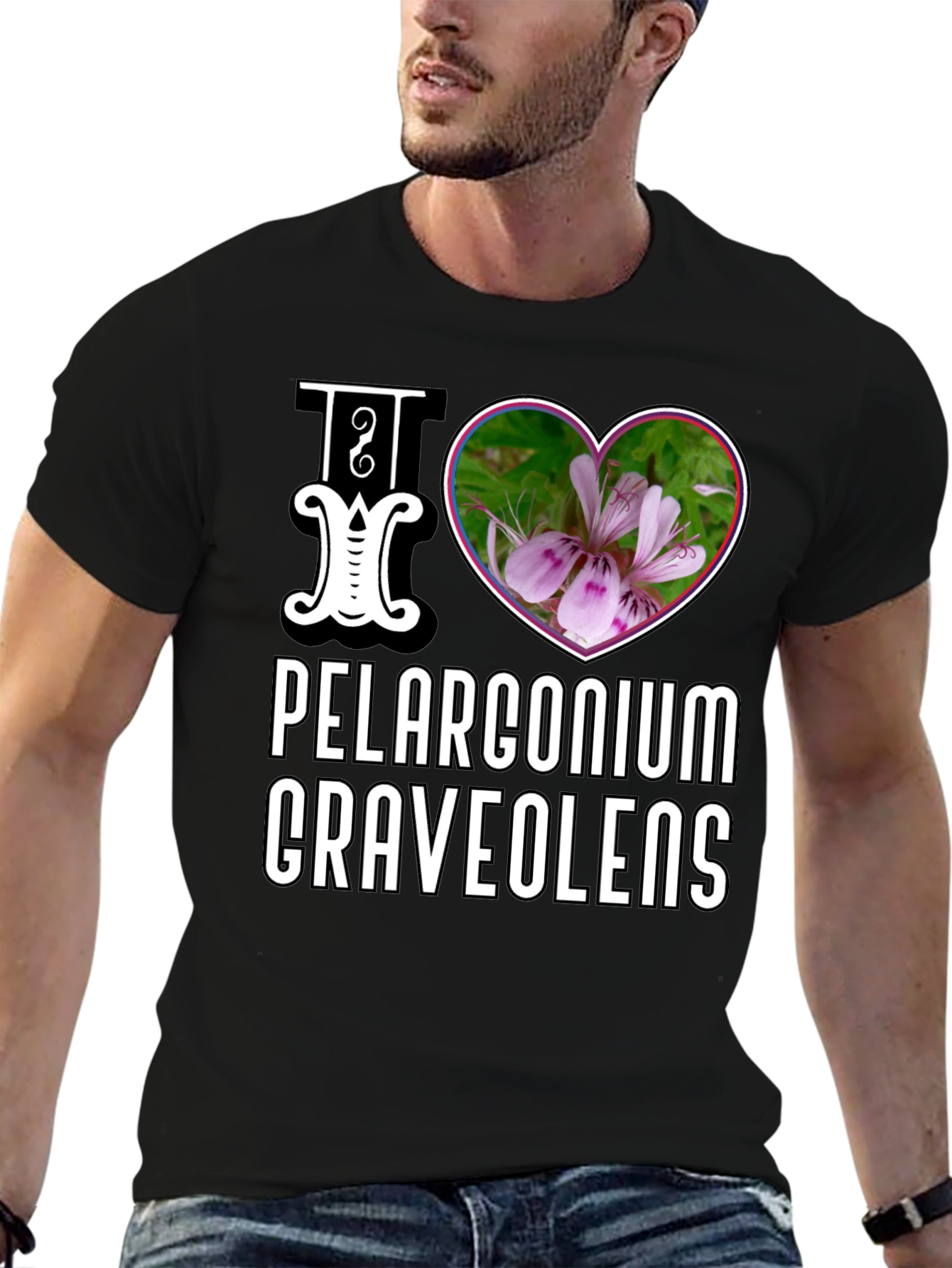 Black I Love Pelargonium Graveolens T-Shirt view 6