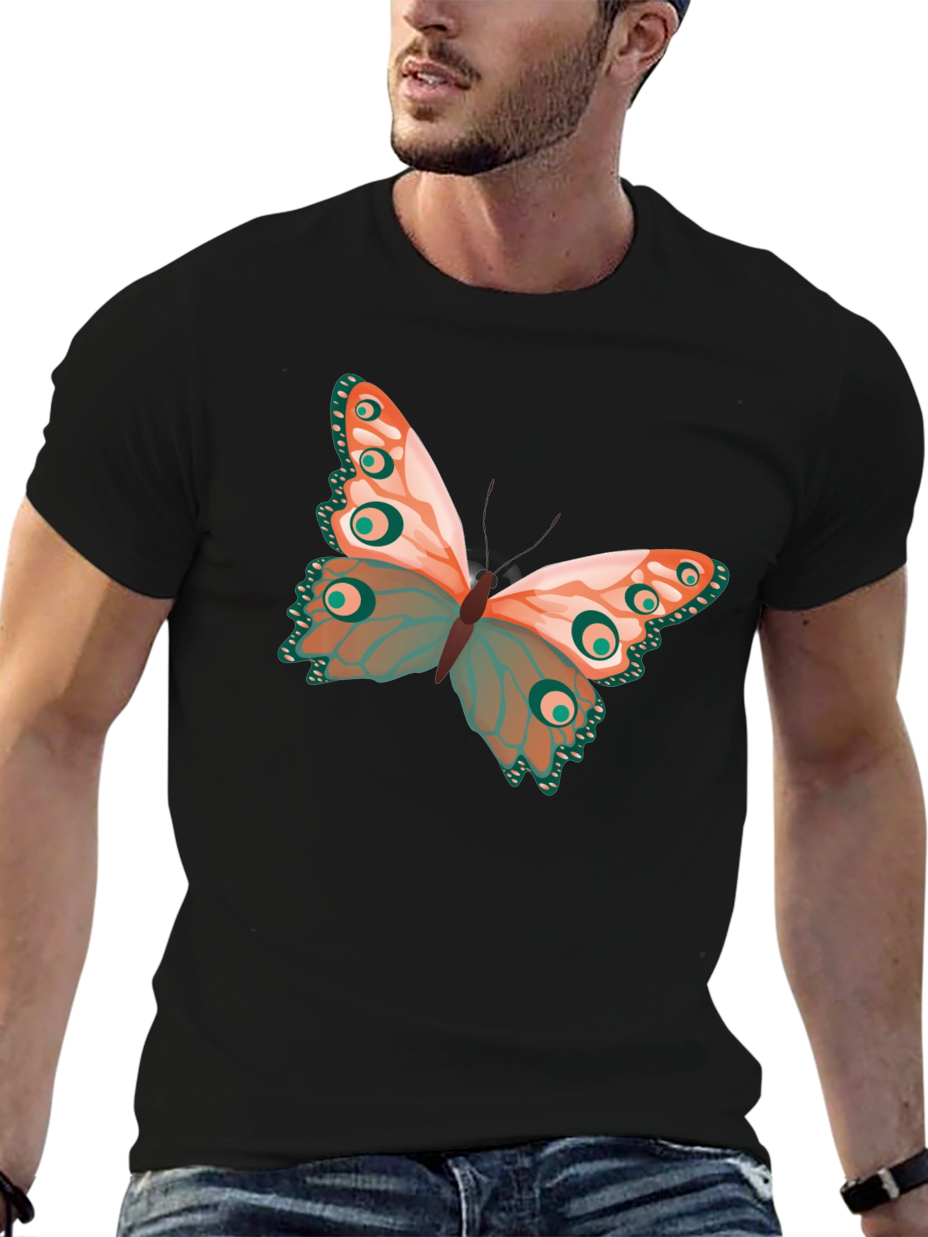 Black Butterfly Graphic Print Crew Neck T-Shirt view 6
