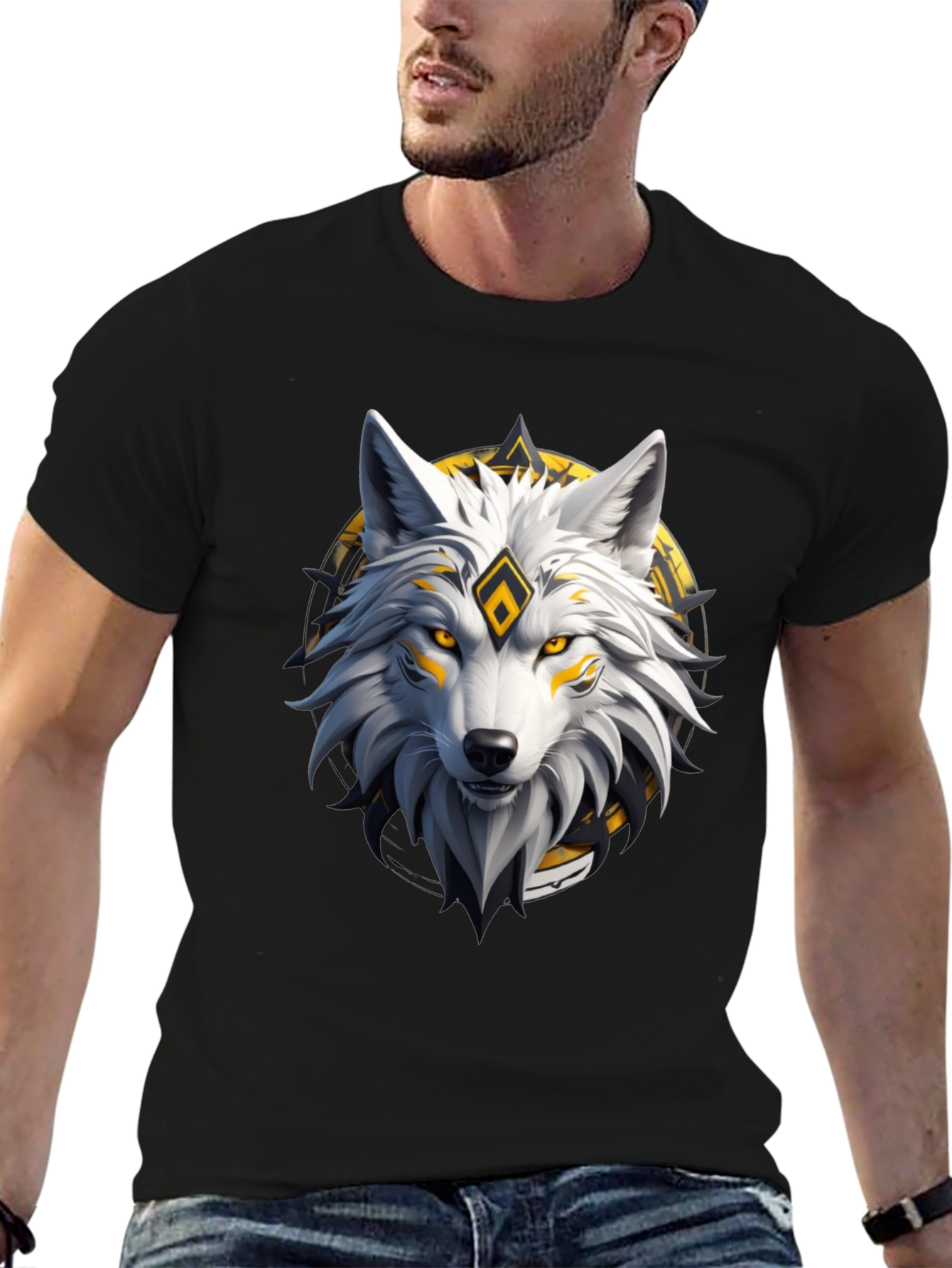 Black Wolf Graphic Print Crew Neck T-Shirt view 6