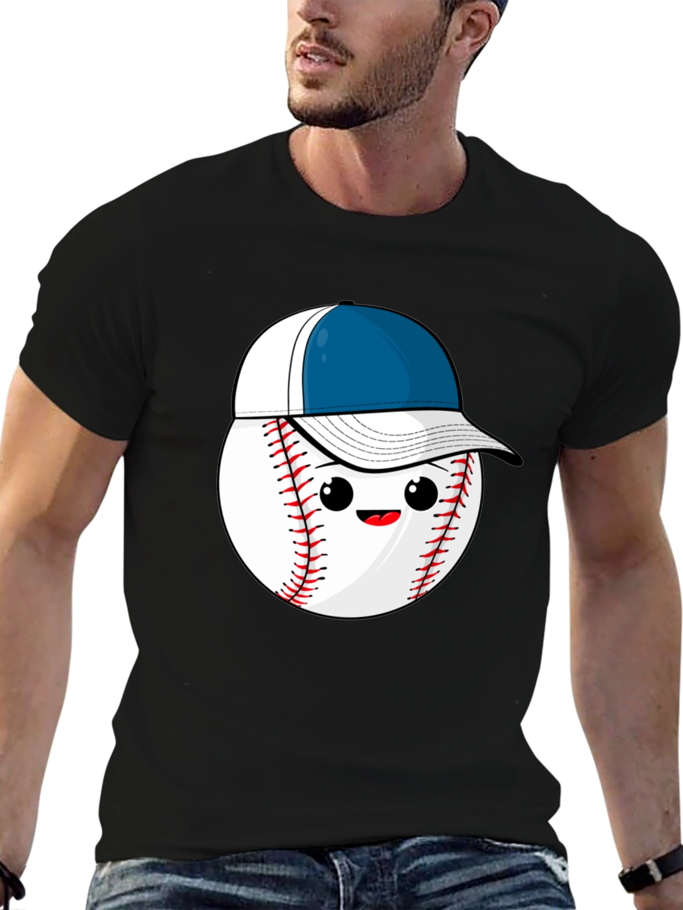 Black Baseball with Hat Graphic Tee view 6