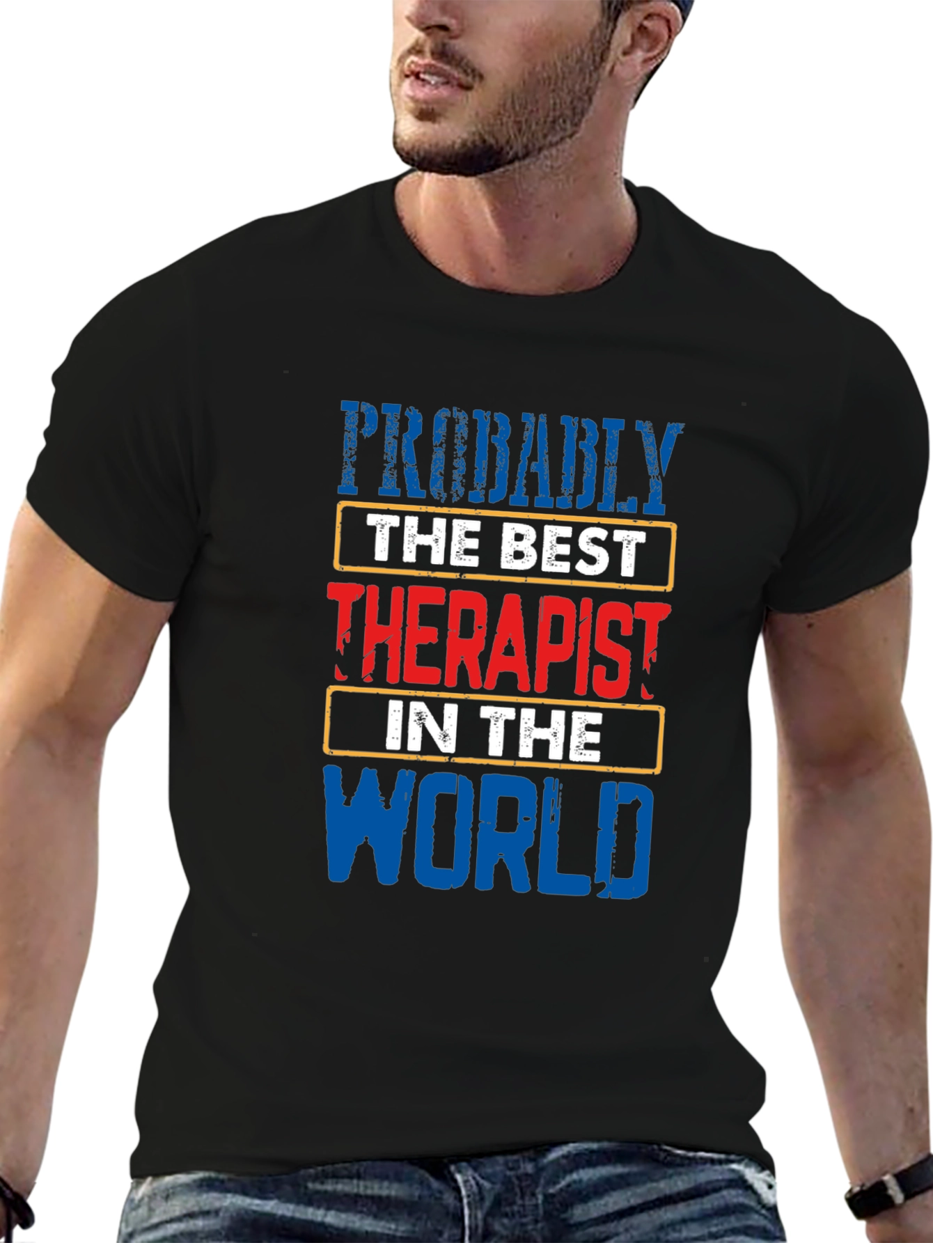 Black Probably The Best Therapist T-Shirt view 6