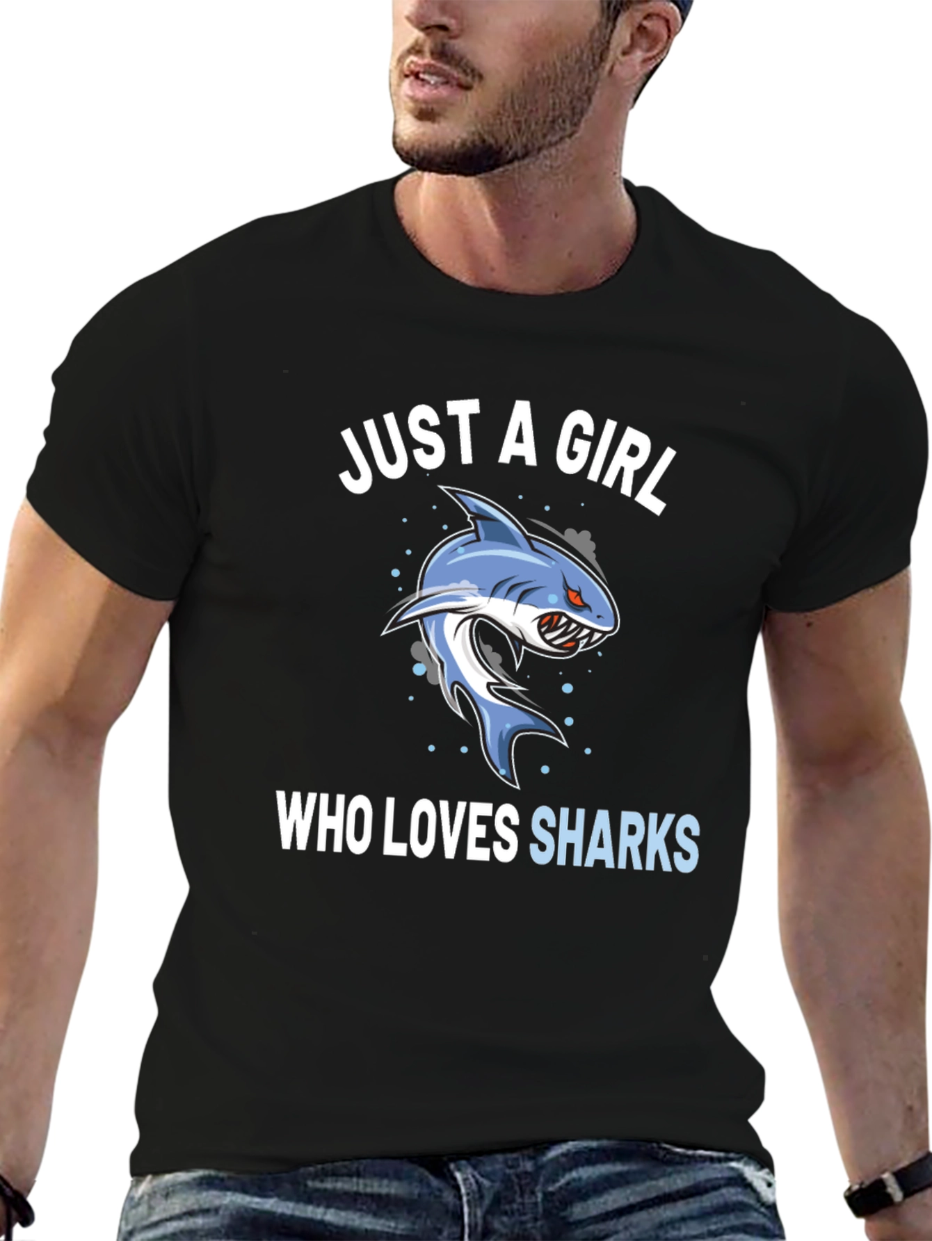 Black Just A Girl Who Loves Sharks Graphic Tee view 6