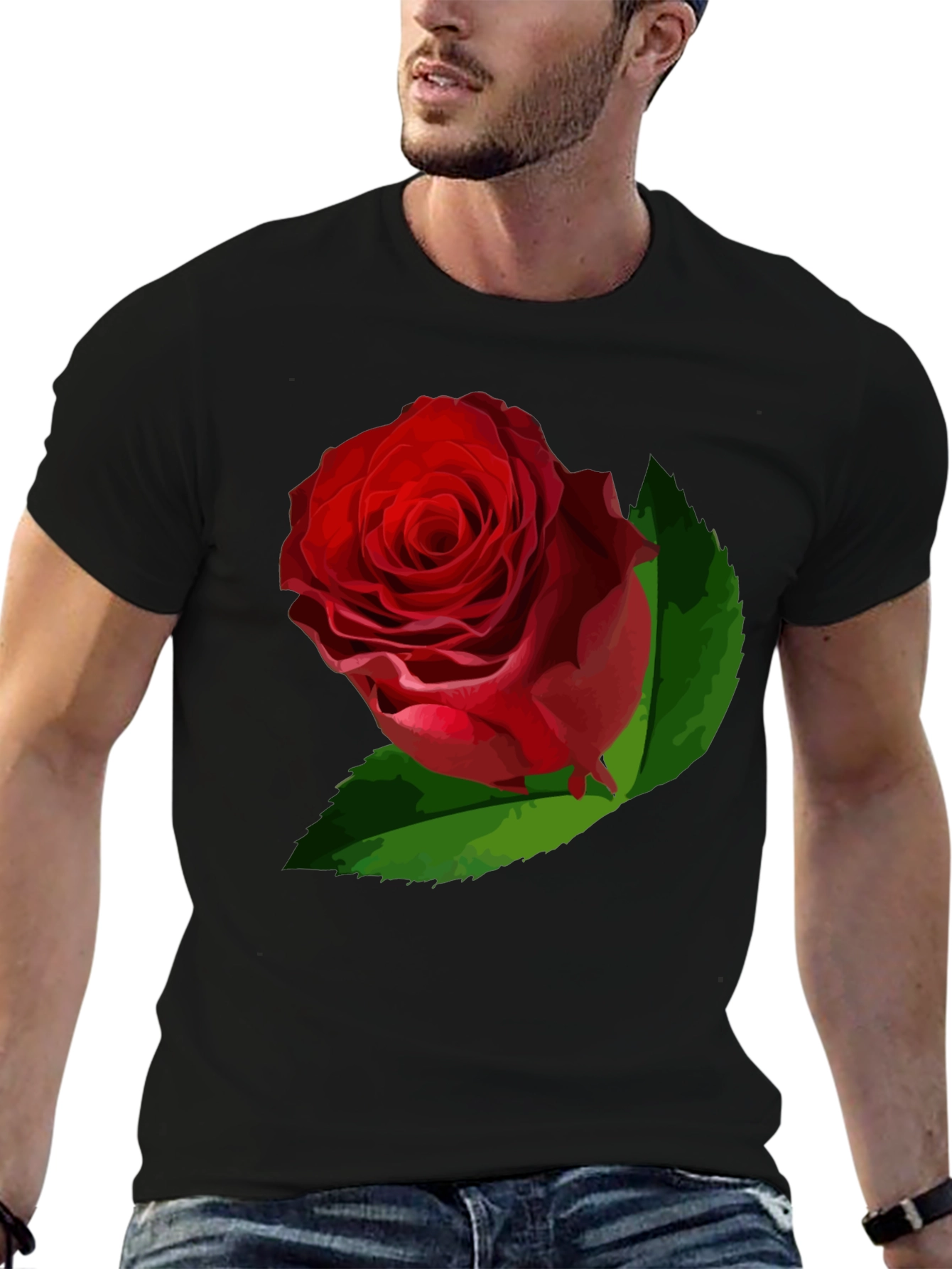 Black Bold Rose Graphic Tee - Black Cotton Casual Shirt view 6