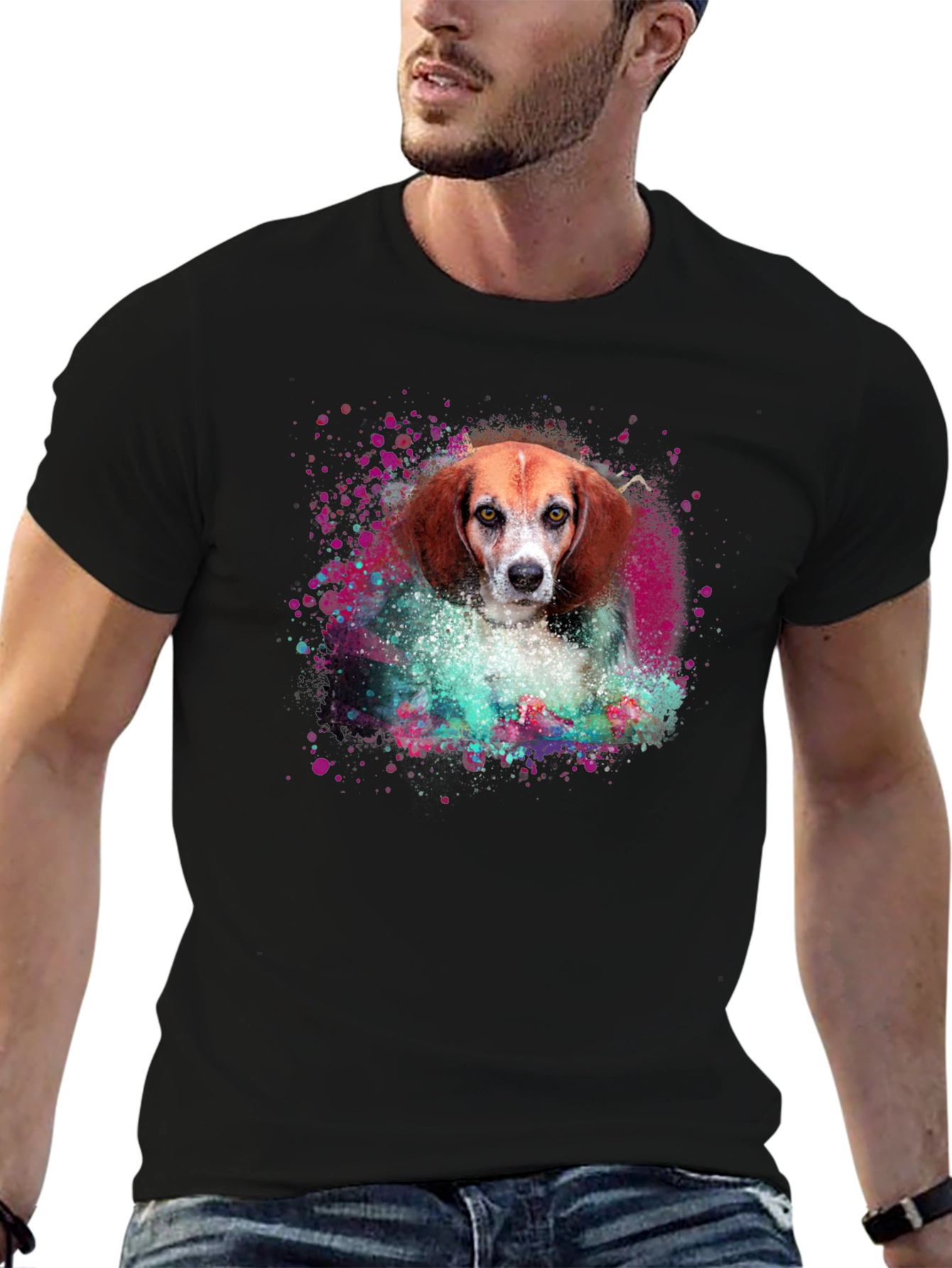Black Dog Art T-Shirt - Beagle Portrait Tee view 6