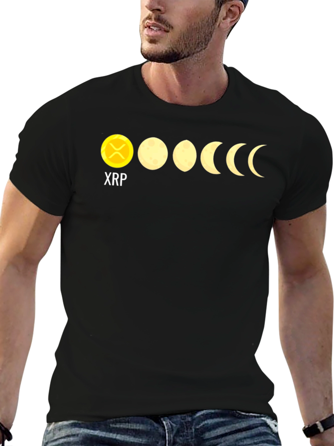 Black XRP Moon Phases Black Graphic T-Shirt view 6