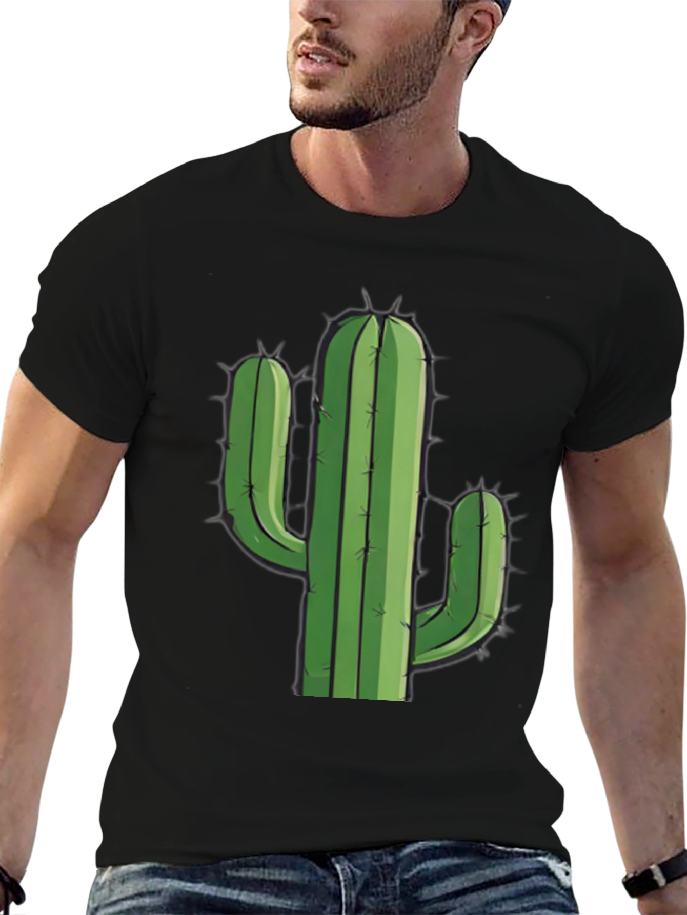 Black Cactus Graphic Tee - Black Cotton T-Shirt view 6