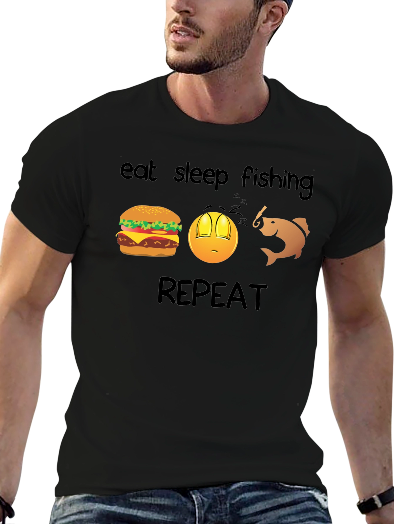 Black Eat Sleep Fishing Repeat T-Shirt view 6