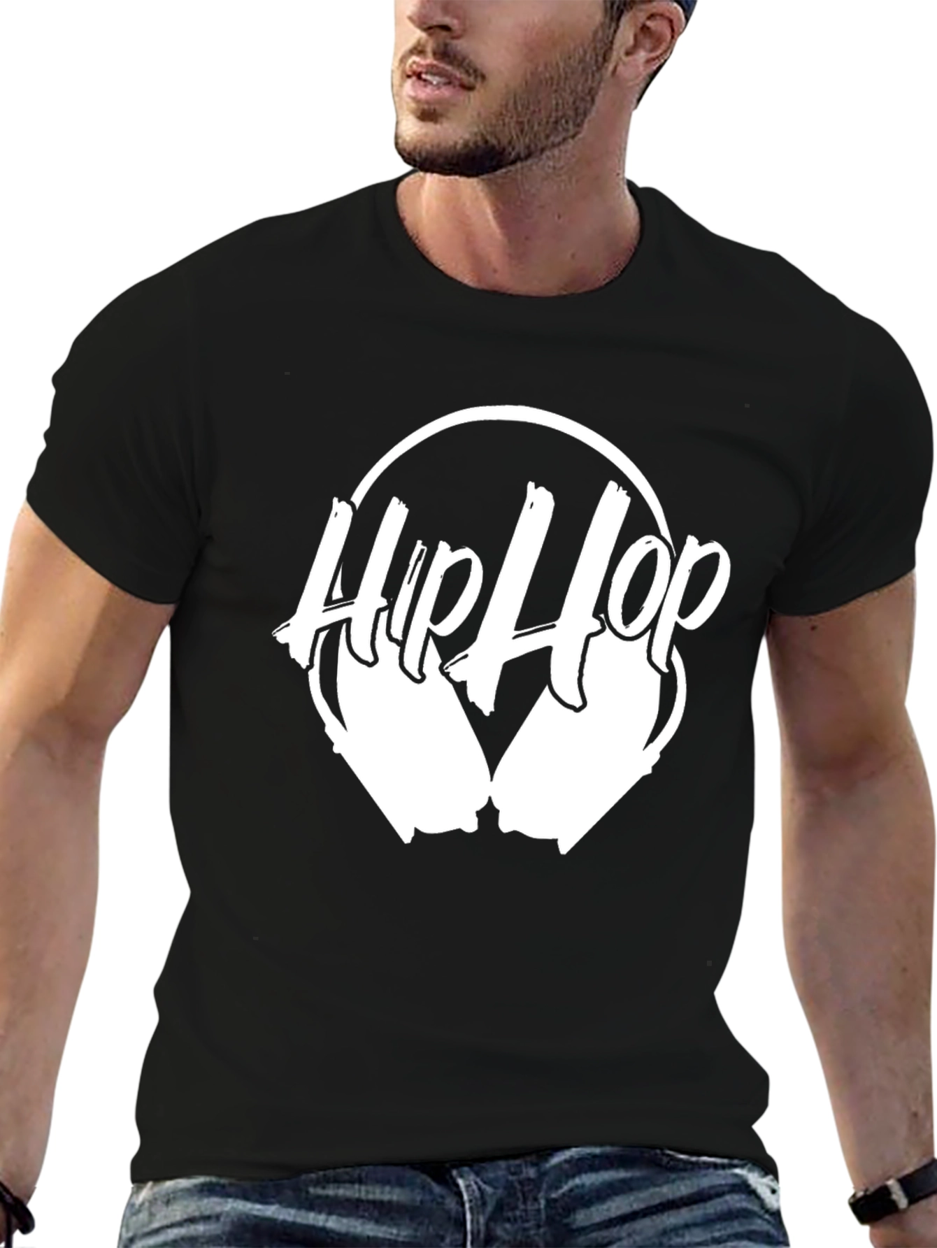 Black Hip Hop Headphones Graphic Tee - Black Cotton Blend view 6