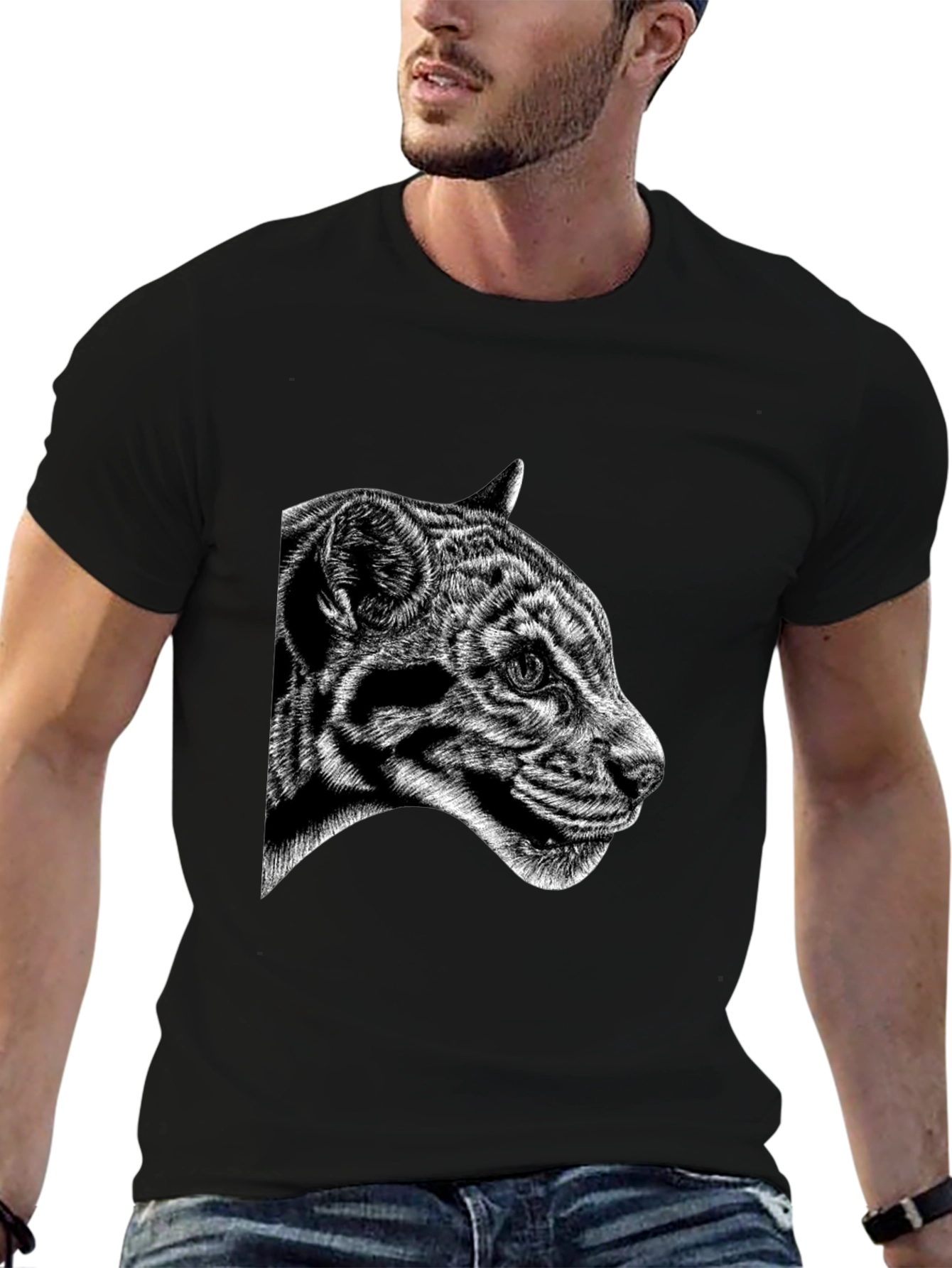 Black Black Tee with Clouded Leopard Design view 6