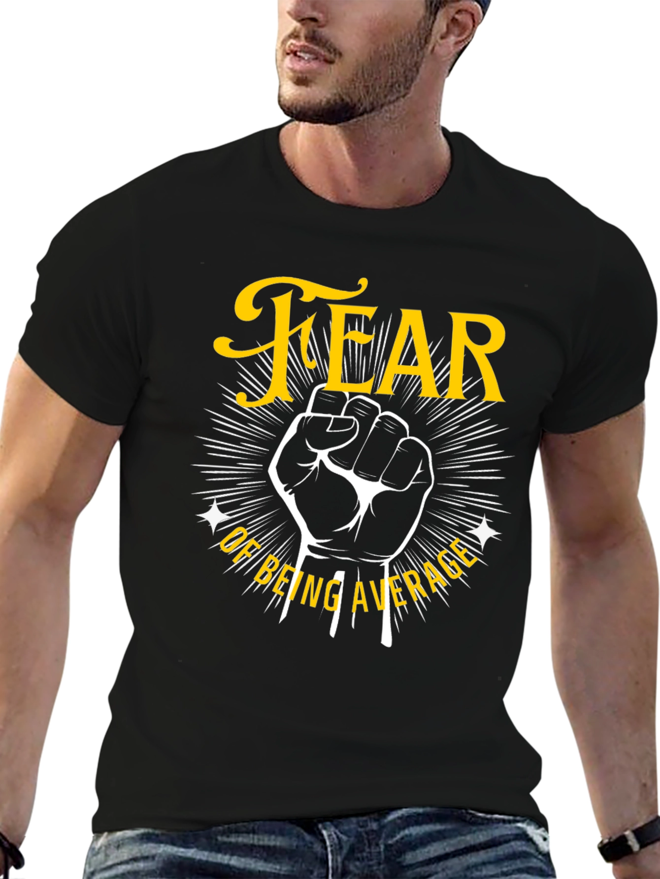Black Fear of Being Average Graphic Tee - Motivational T-Shirt view 6