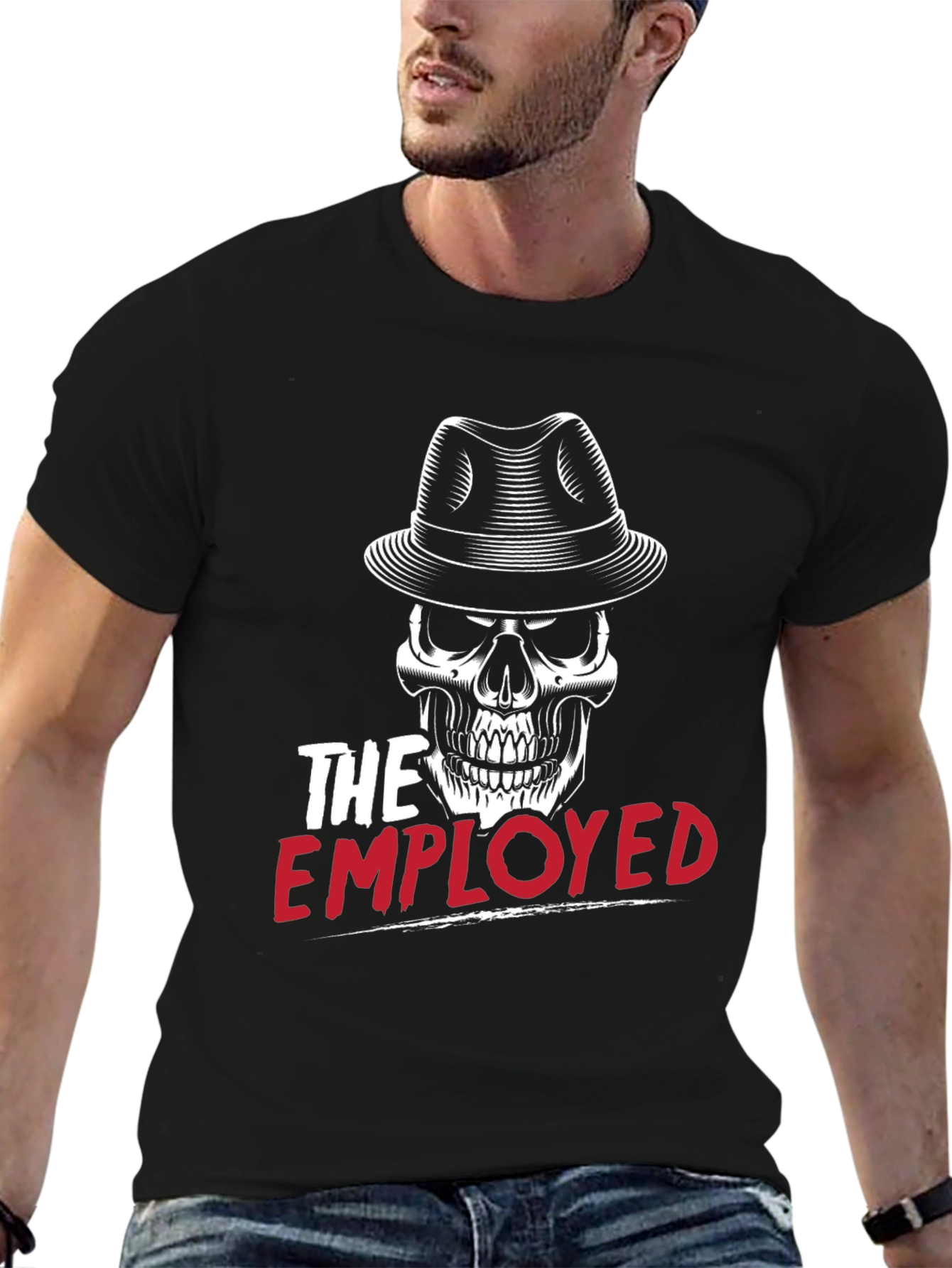 Black Skull with Hat Graphic T-Shirt view 6